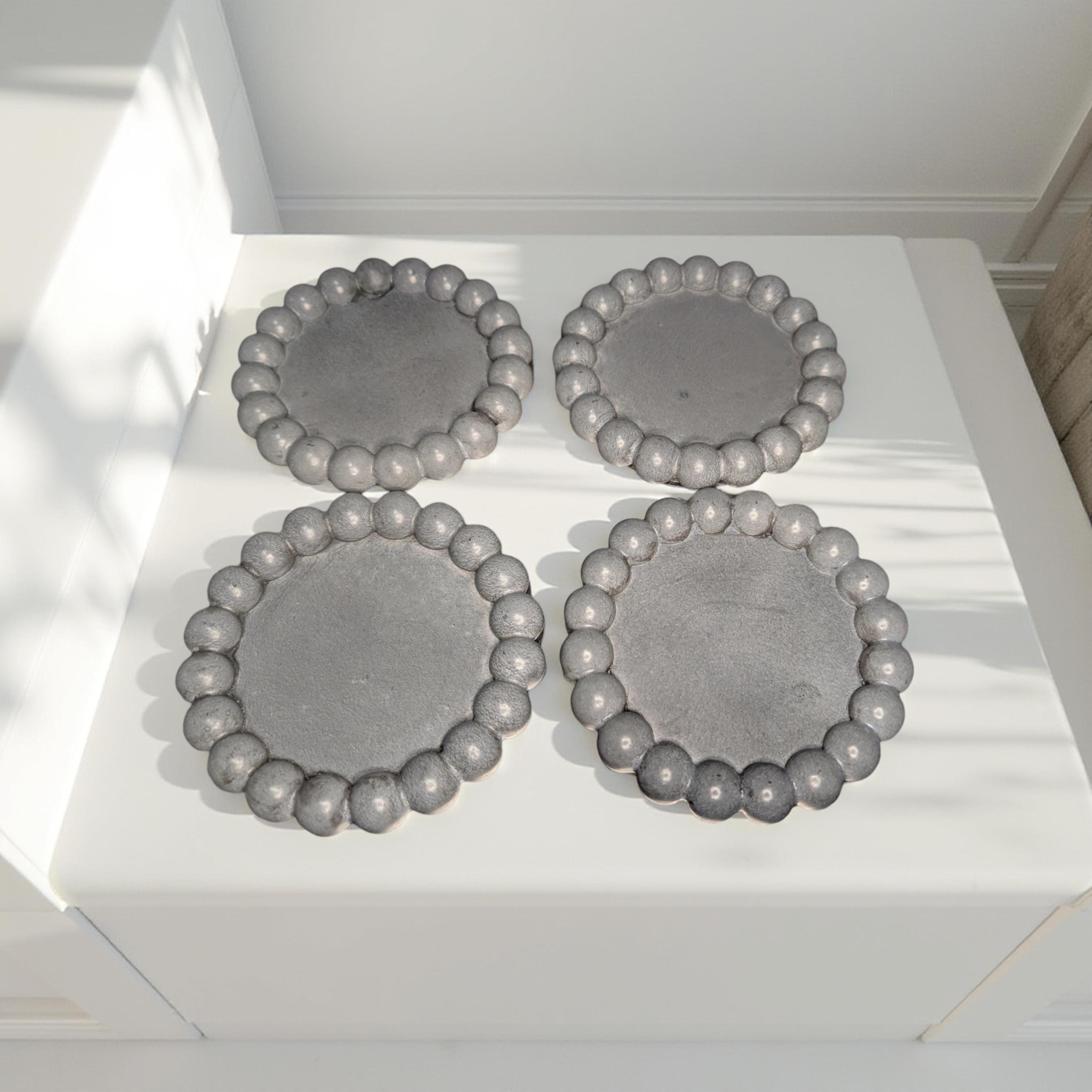 Handmade Gray Concrete Beaded Coasters – Set of 4 or 8, Sealed & Waterproof