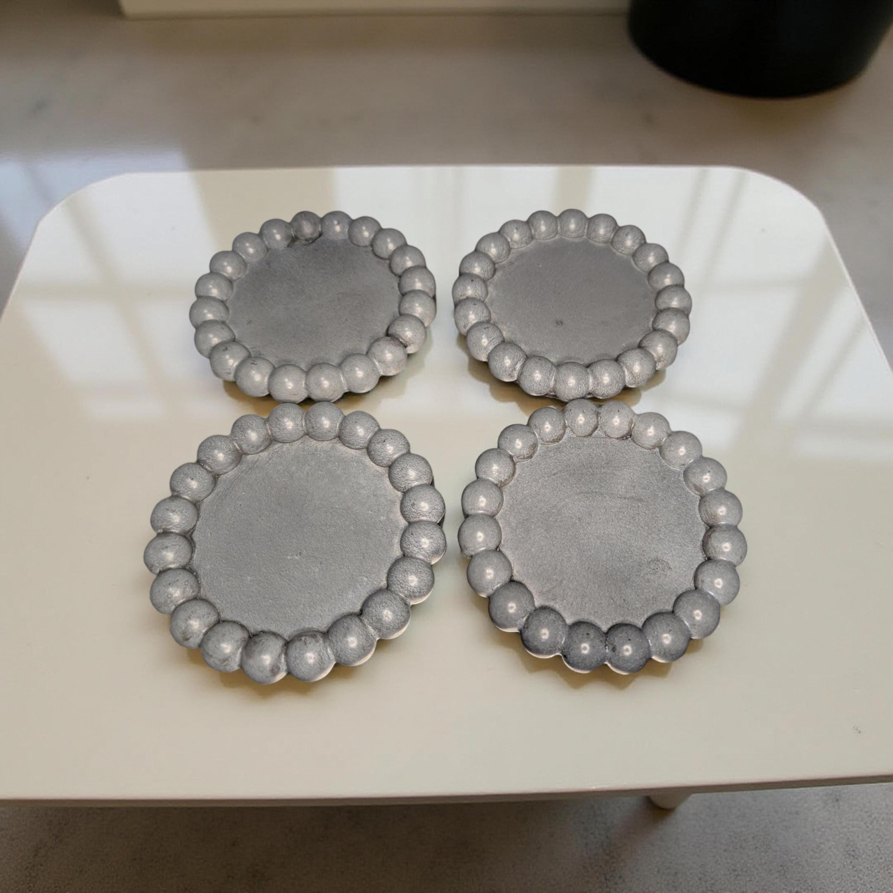 Handmade Gray Concrete Beaded Coasters – Set of 4 or 8, Sealed & Waterproof