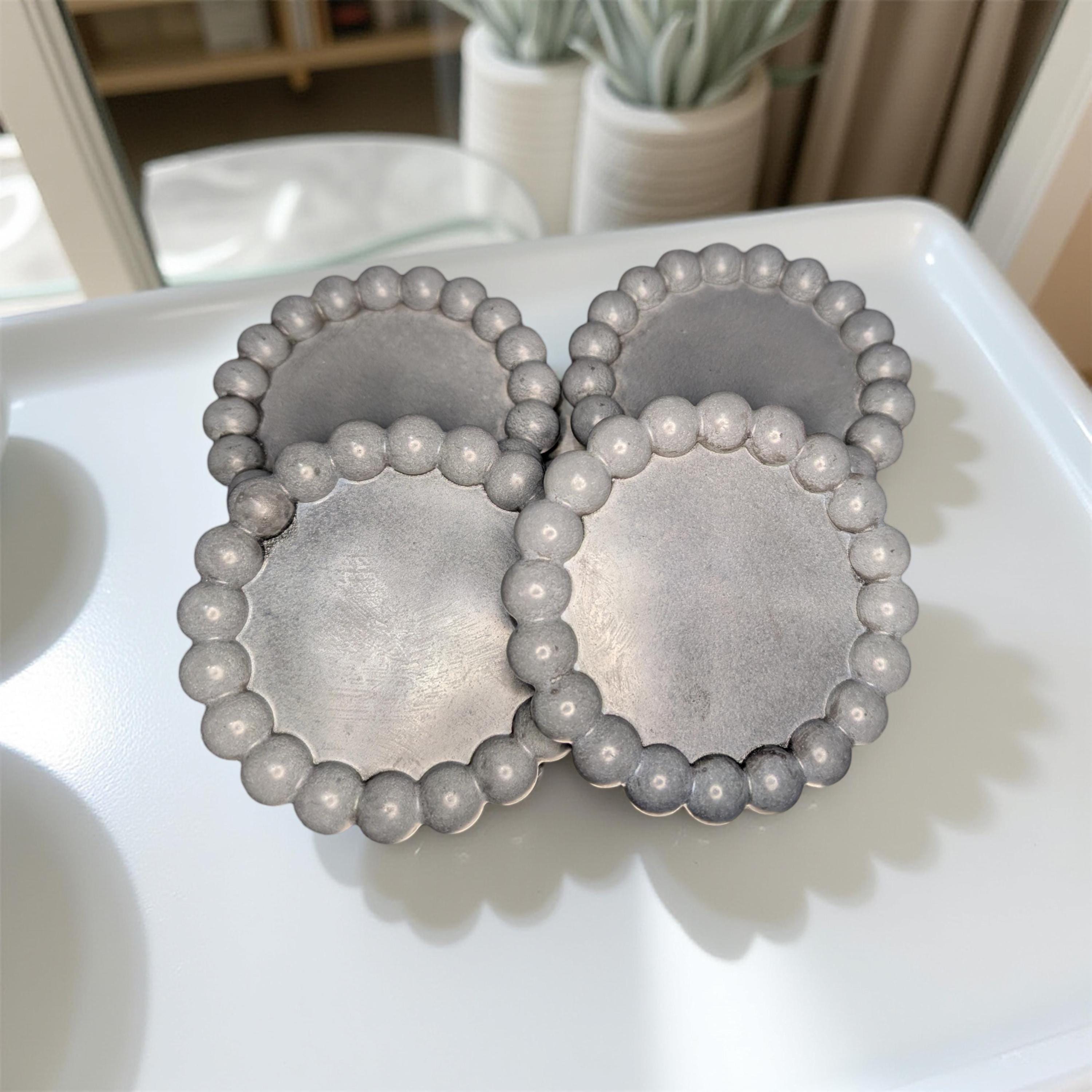 Handmade Gray Concrete Beaded Coasters – Set of 4 or 8, Sealed & Waterproof