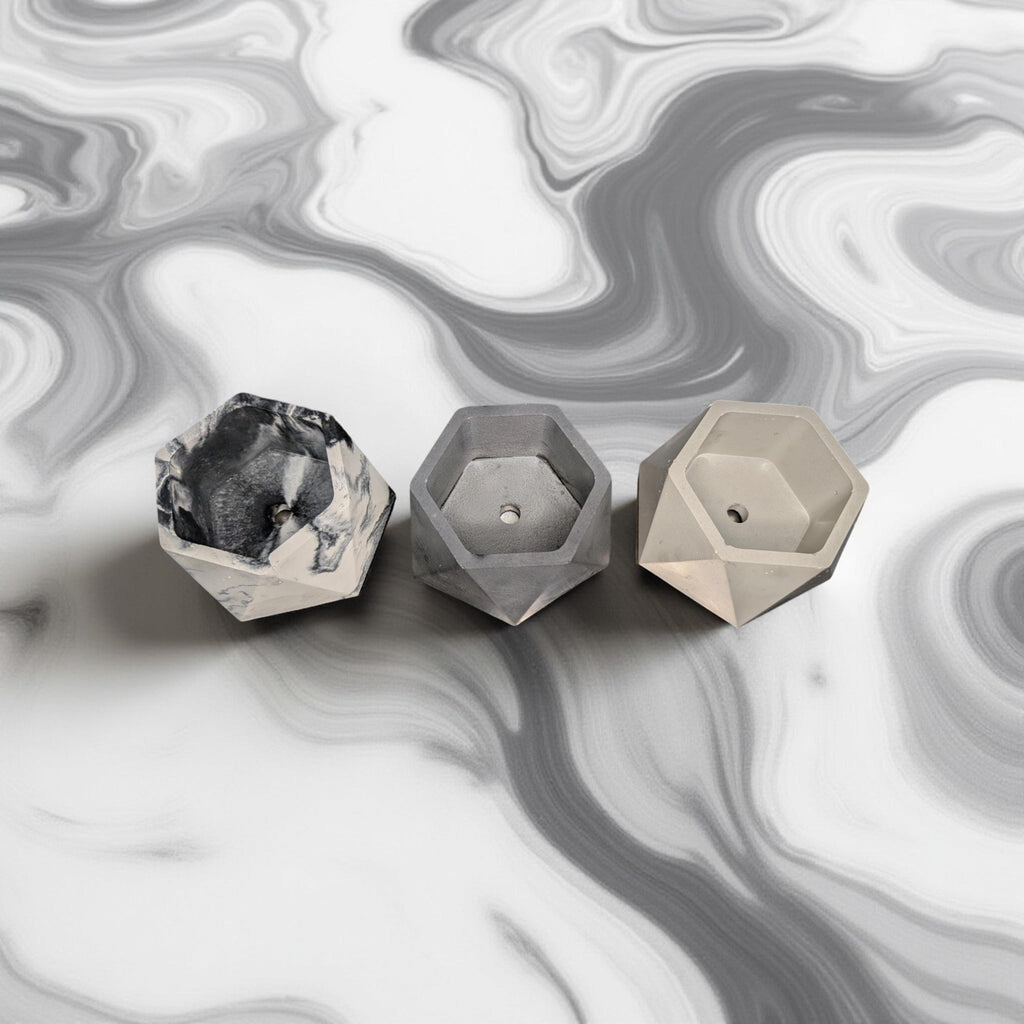 Concrete Hexagon Planter Pot with Drainage Hole - Modern Geometric Succulent Planter