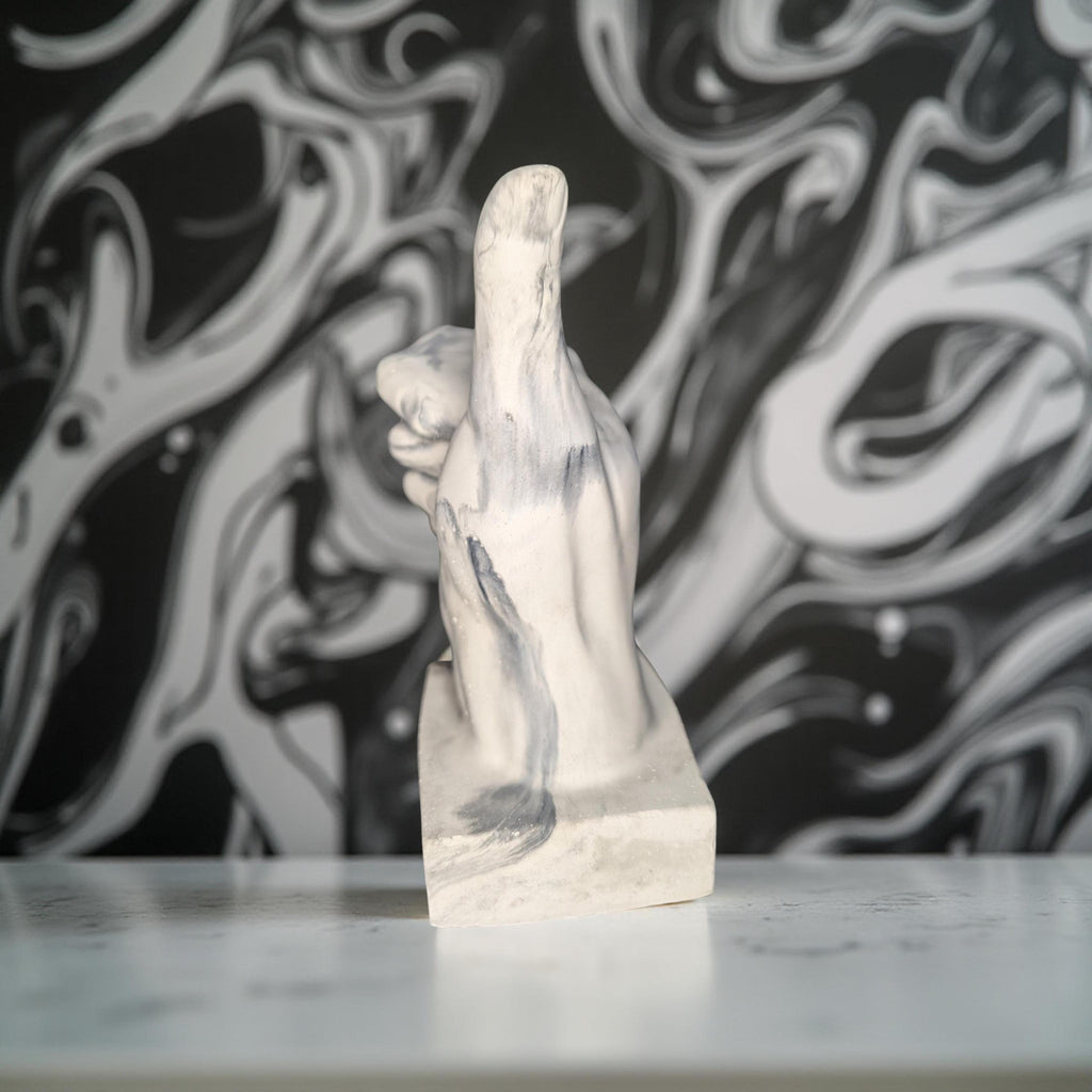 Marbled Concrete Thumbs Up Statue: Handcrafted Desk Decor
