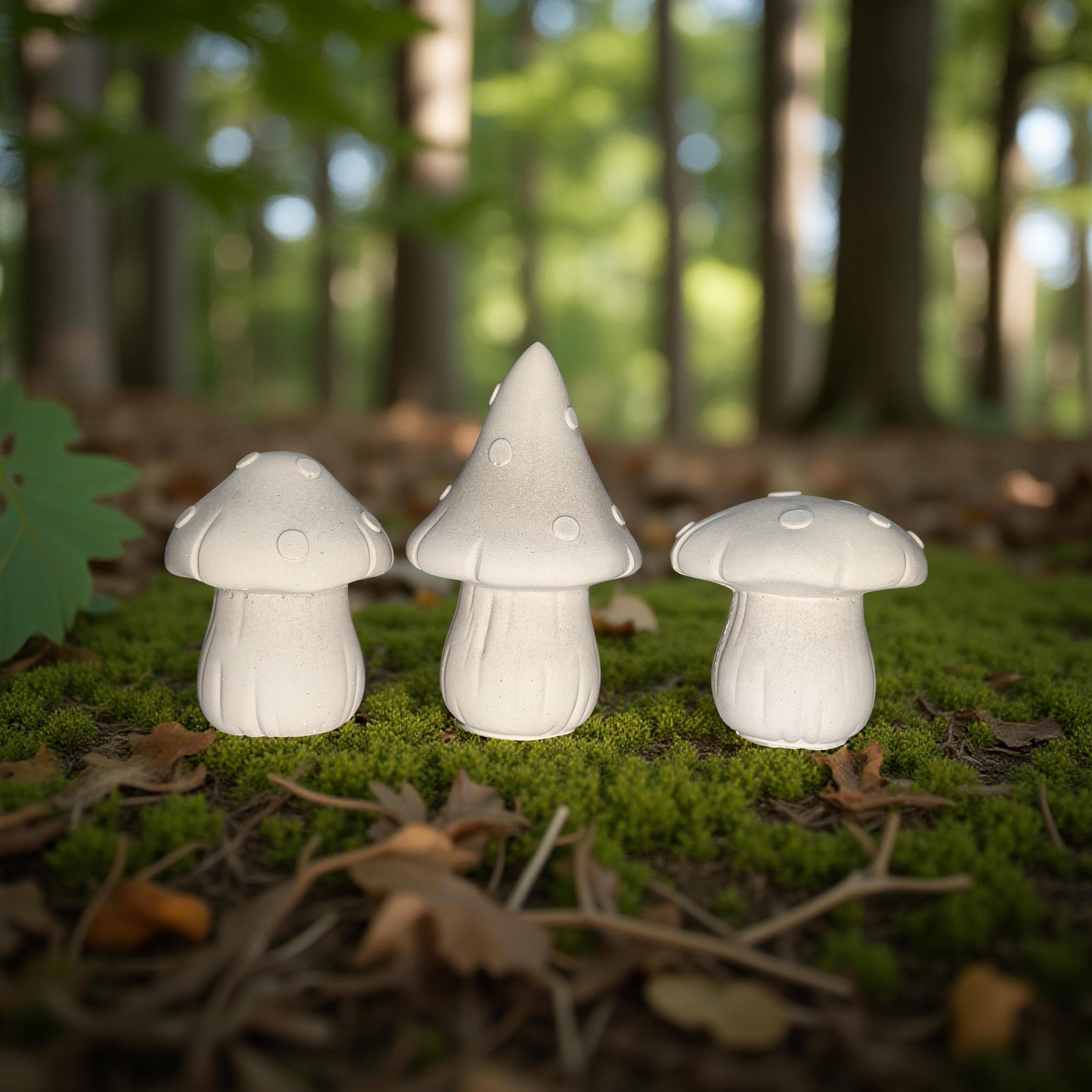 Concrete Mushroom Trio: Whimsical Fairy Garden Decor - Cottagecore Accents