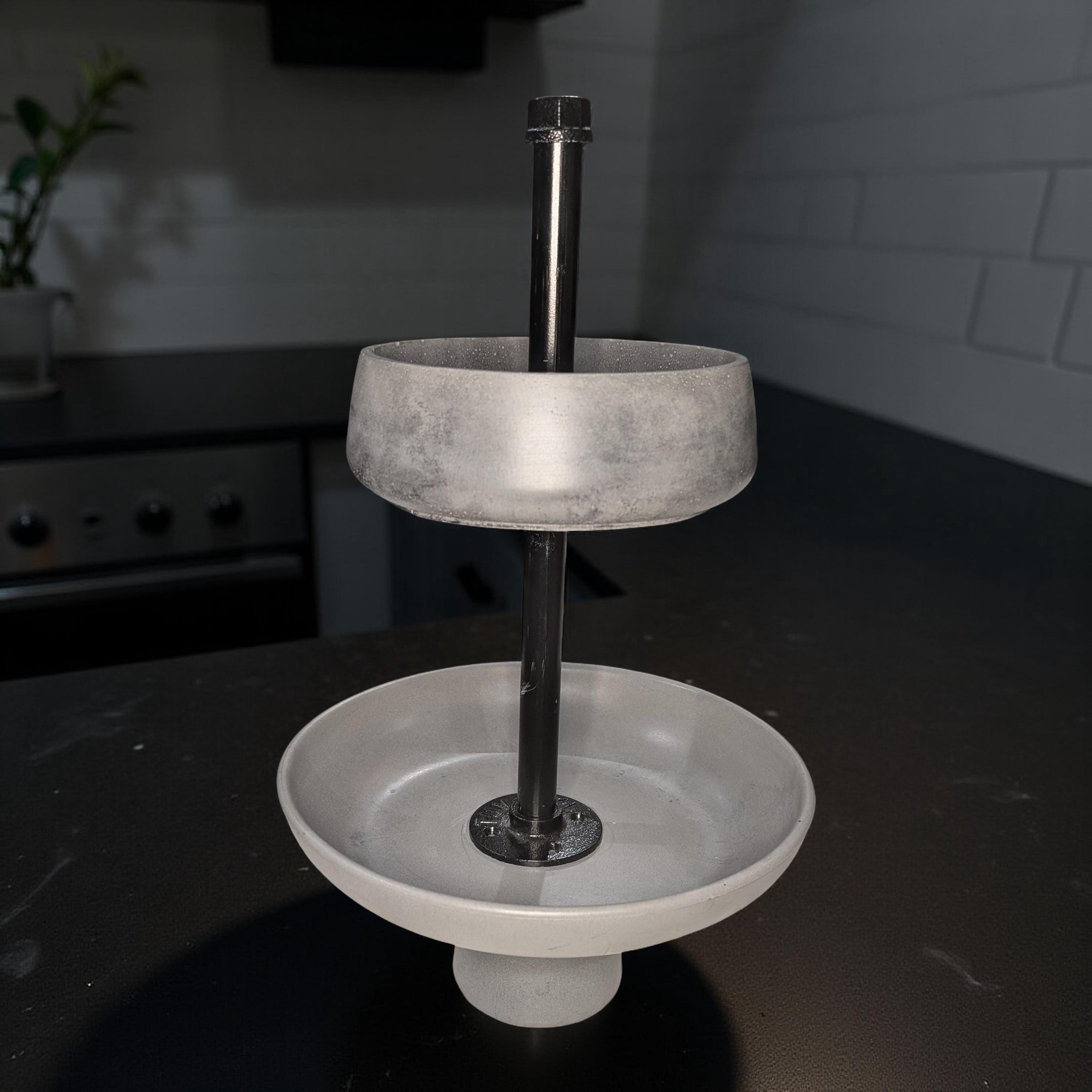 Handmade Concrete Tiered Tray with Adjustable Top | 19" Tall Modern Industrial Display Stand | 2-Tier Concrete Bowl Organizer