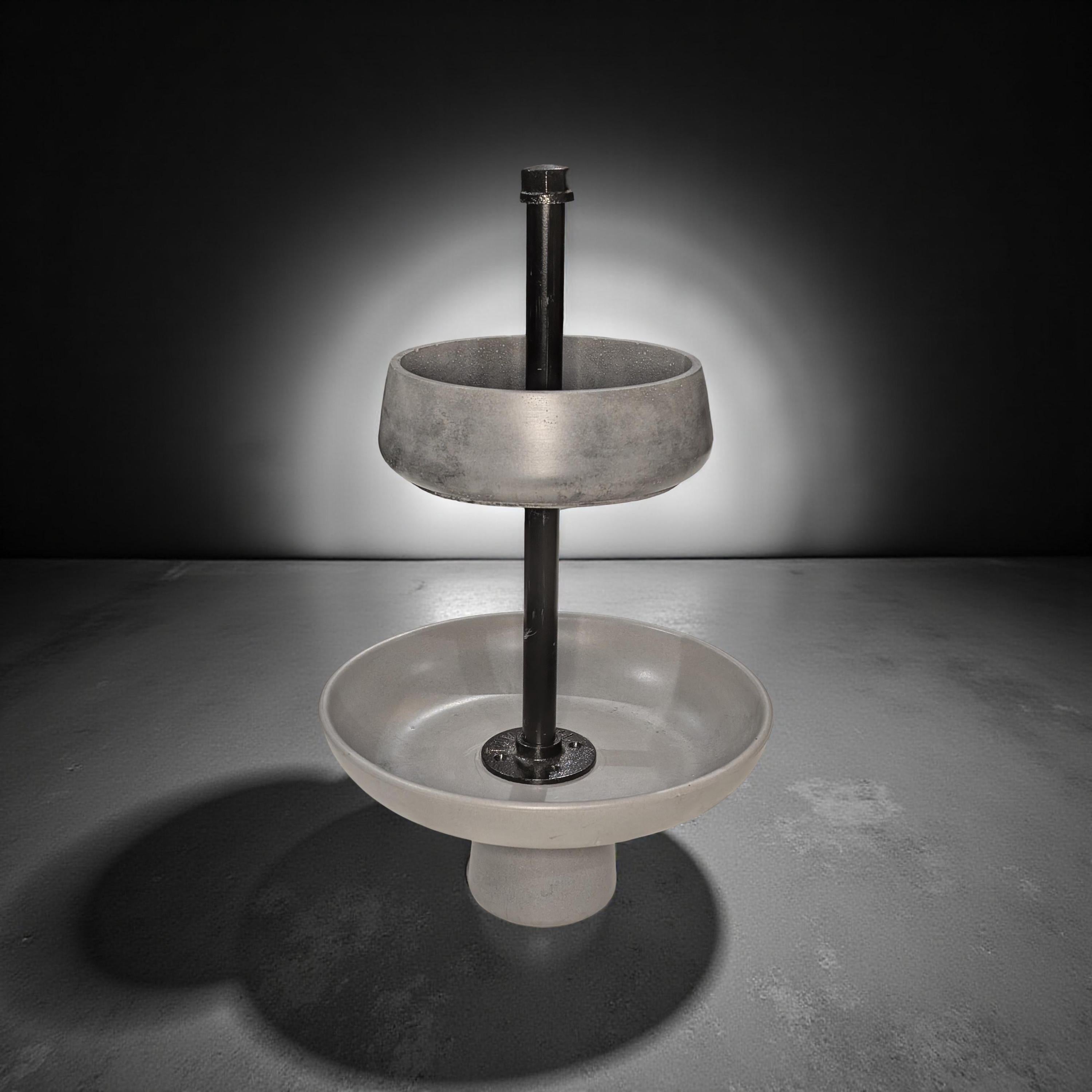 Handmade Concrete Tiered Tray with Adjustable Top | 19" Tall Modern Industrial Display Stand | 2-Tier Concrete Bowl Organizer