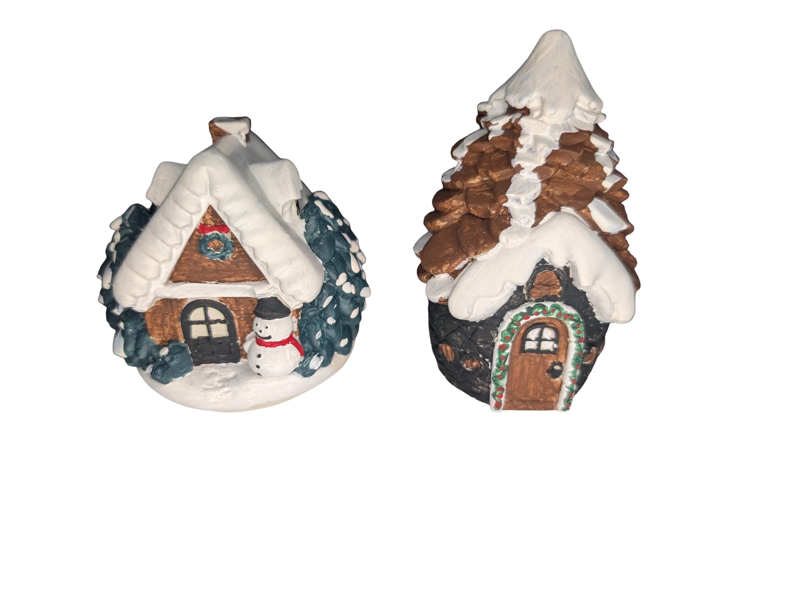 Handmade Concrete Christmas Houses | Painted or Unpainted Winter Village Decor | Mini Holiday Cottage Figurines | Snow House Ornaments