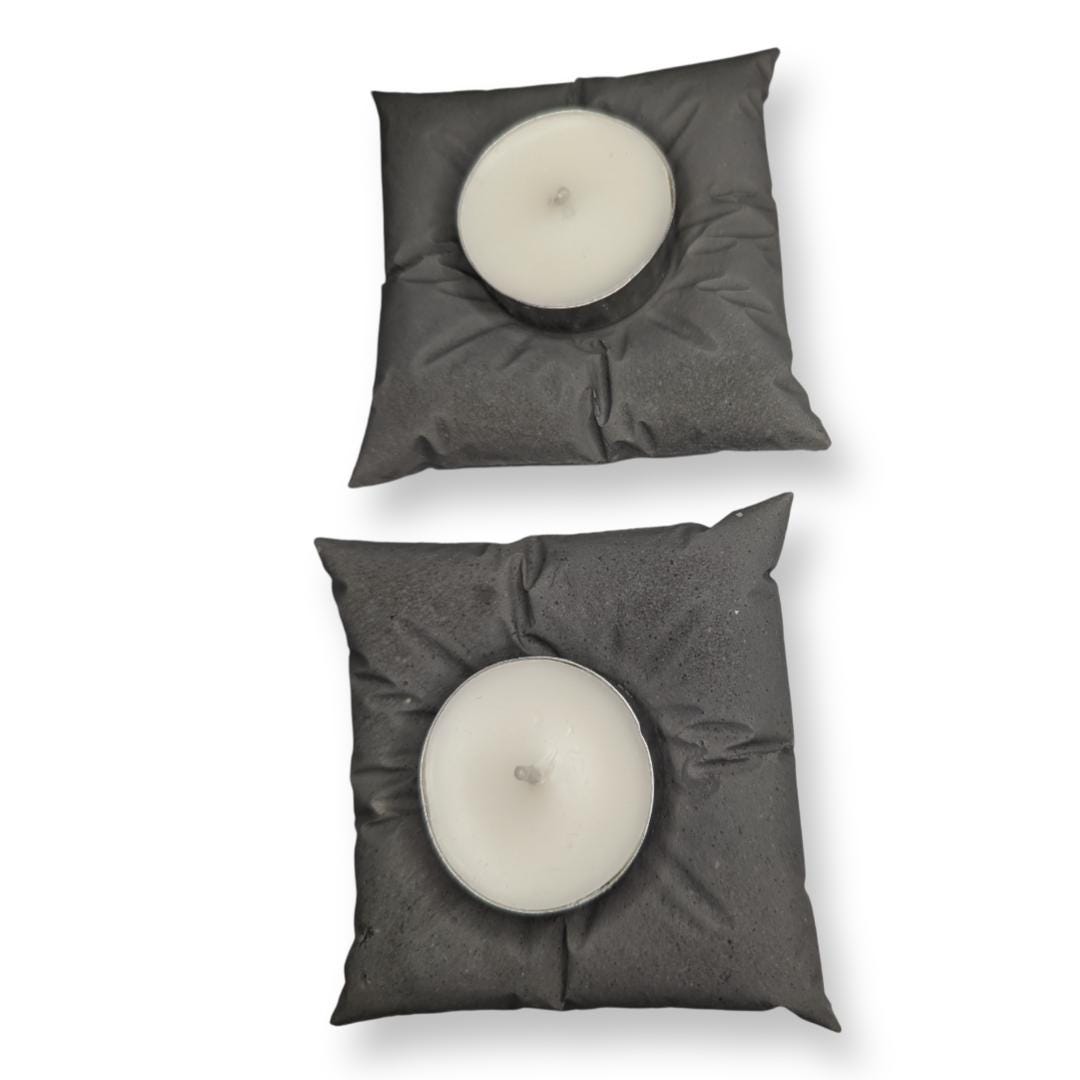 Concrete Pillow Tealight Candle Holders – Set of 2 | Minimalist Home Decor | Handmade Modern Concrete Tea Light Set in Natural or Gray
