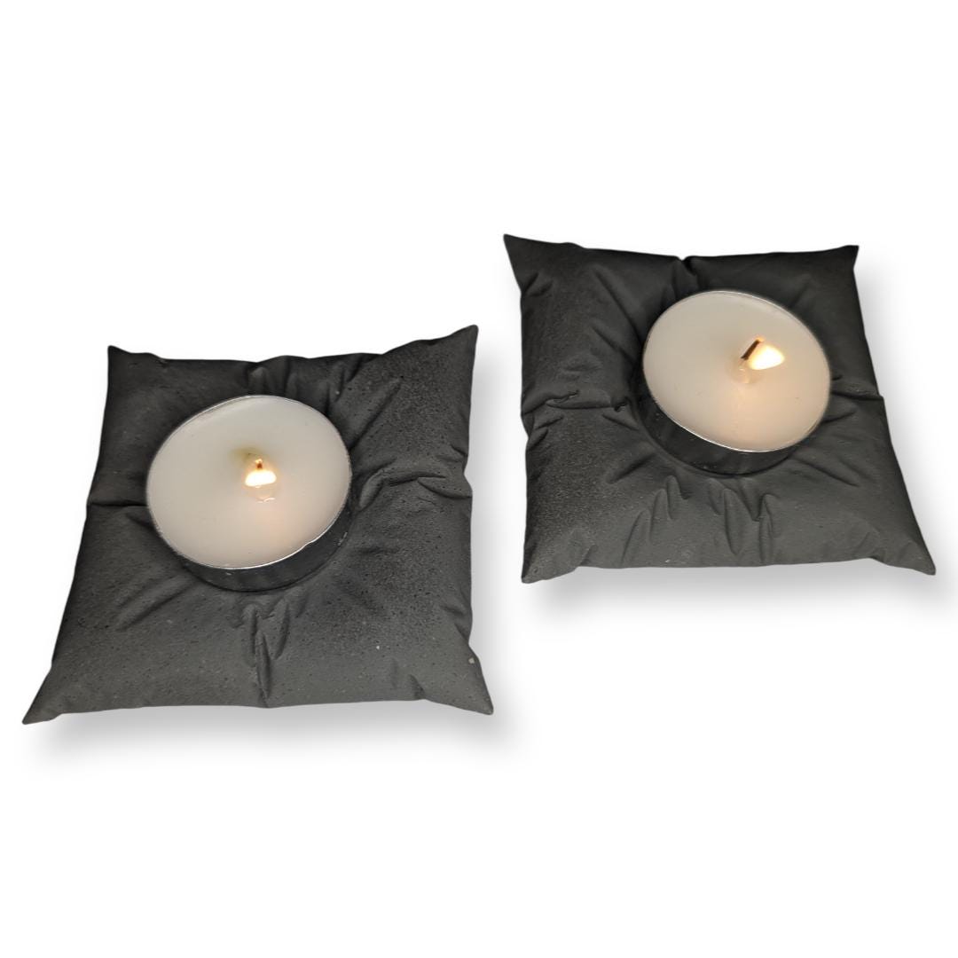 Concrete Pillow Tealight Candle Holders – Set of 2 | Minimalist Home Decor | Handmade Modern Concrete Tea Light Set in Natural or Gray