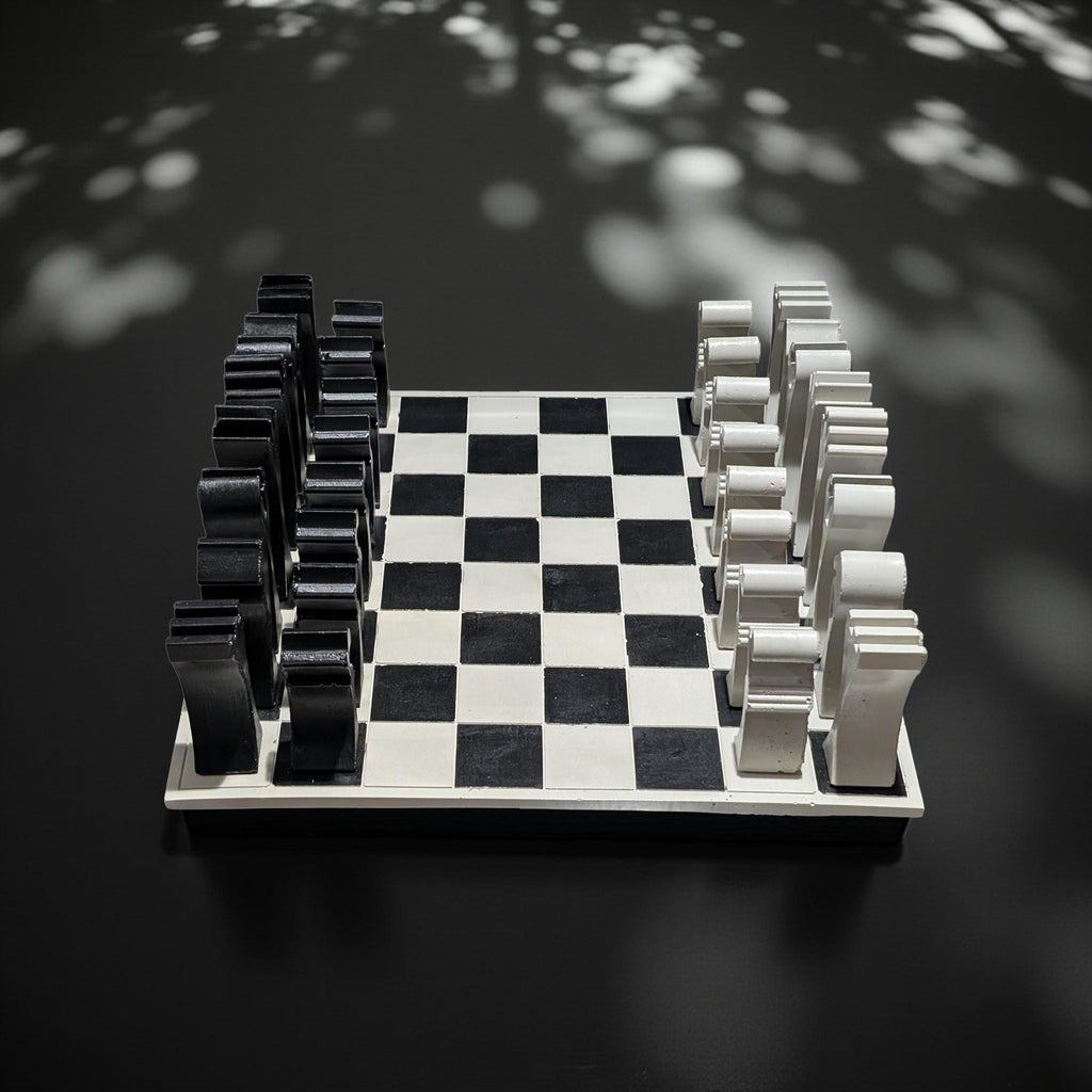 Hand-Painted Concrete Chess Set – Modern Minimalist Design