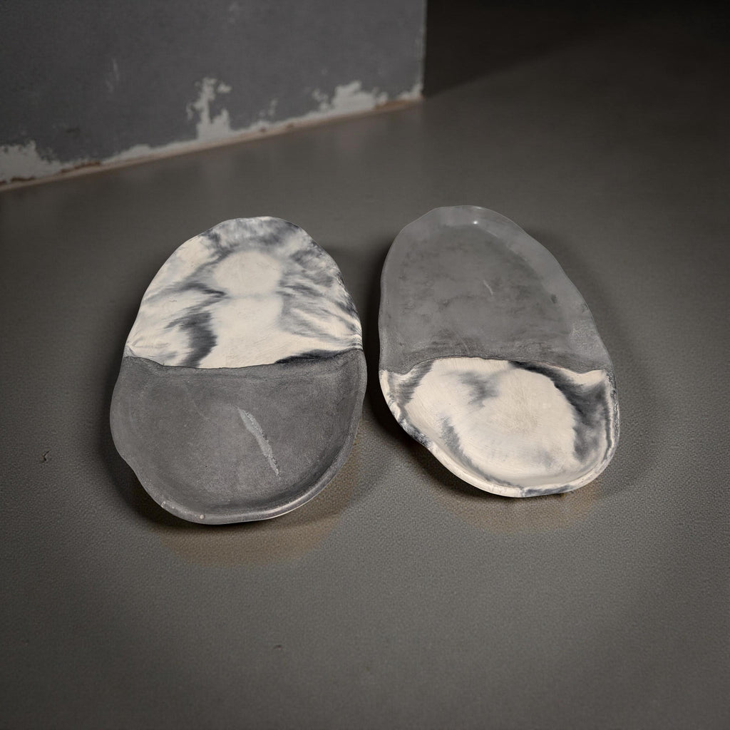 Irregular Oval Concrete Tray | Modern Decorative Dish | Half & Half, Marble, or Gray Finish