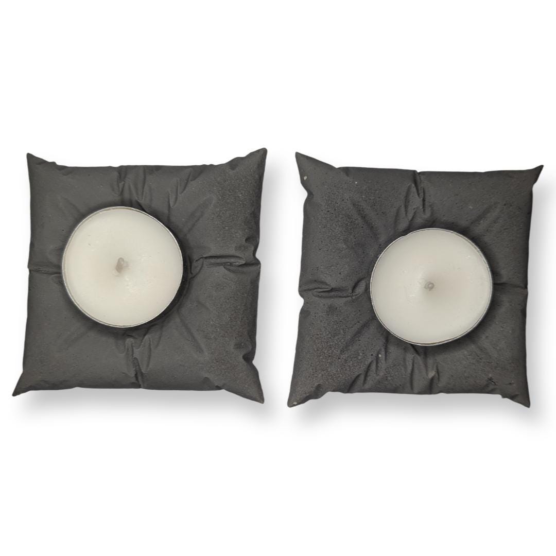 Concrete Pillow Tealight Candle Holders – Set of 2 | Minimalist Home Decor | Handmade Modern Concrete Tea Light Set in Natural or Gray