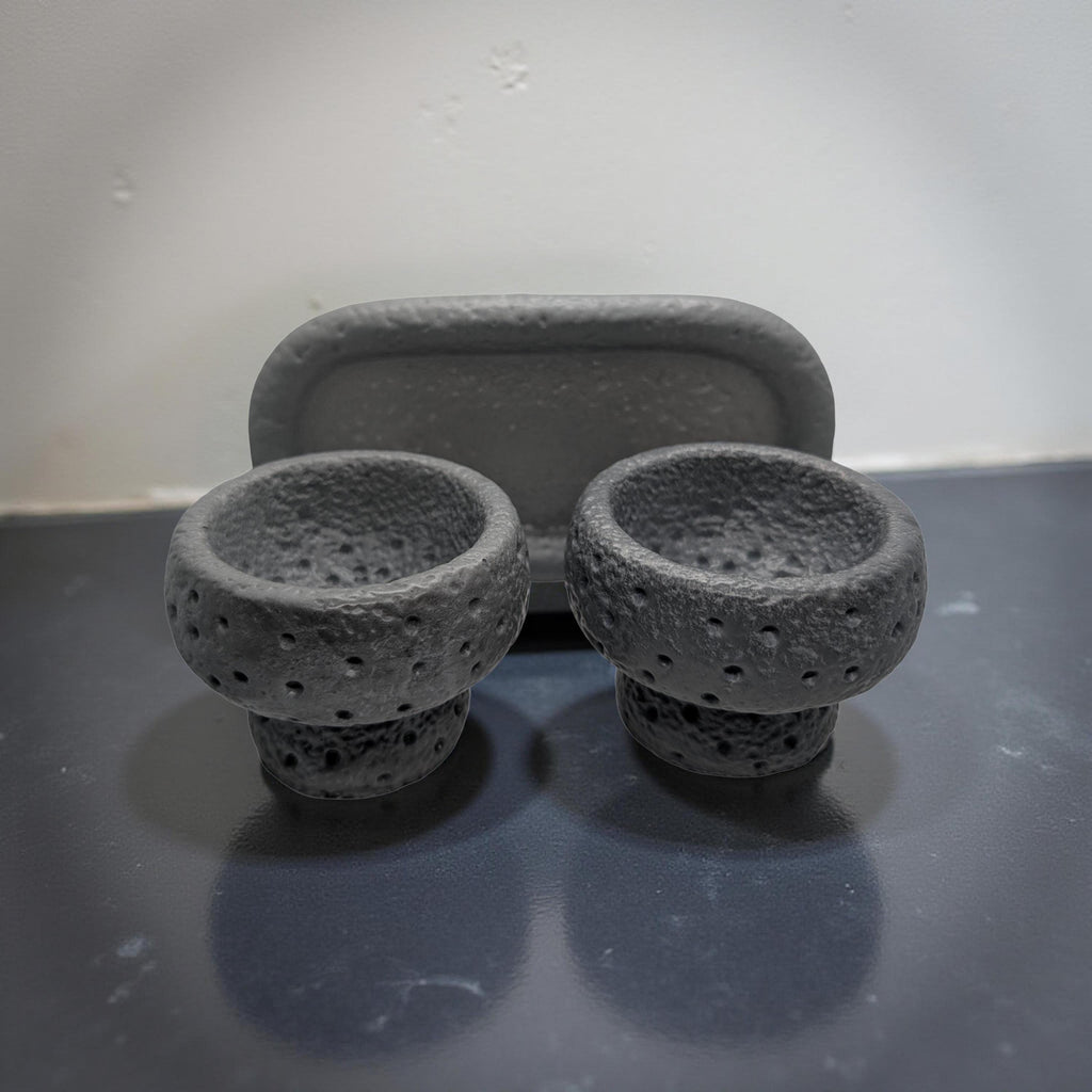 Modern Brutalist Lunar Stone Vessel & Tray Set | Concrete Succulent Planter, Decorative Storage Jar, Catchall Tray | Housewarming Gift |