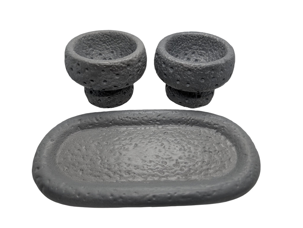 Modern Brutalist Lunar Stone Vessel & Tray Set | Concrete Succulent Planter, Decorative Storage Jar, Catchall Tray | Housewarming Gift |