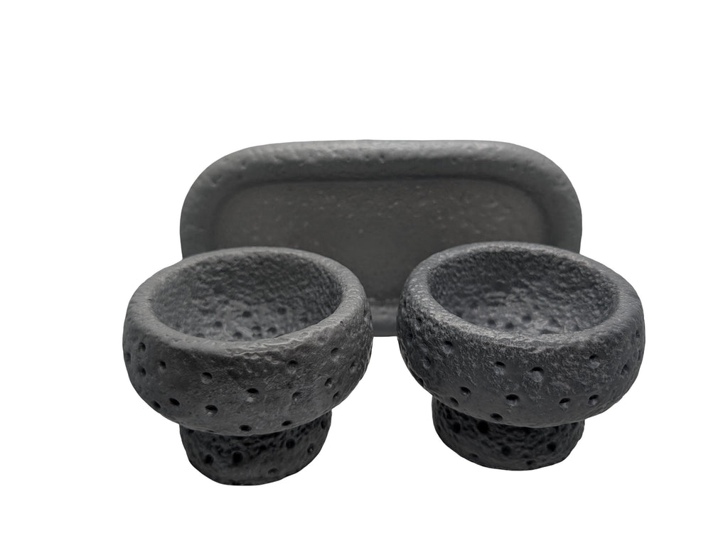Modern Brutalist Lunar Stone Vessel & Tray Set | Concrete Succulent Planter, Decorative Storage Jar, Catchall Tray | Housewarming Gift |