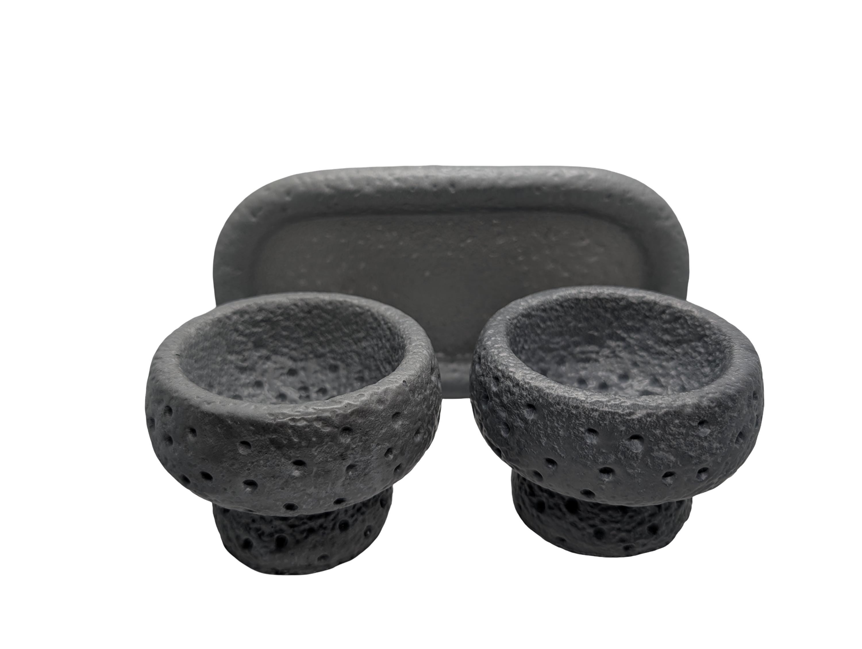 Modern Brutalist Lunar Stone Vessel & Tray Set | Concrete Succulent Planter, Decorative Storage Jar, Catchall Tray | Housewarming Gift |