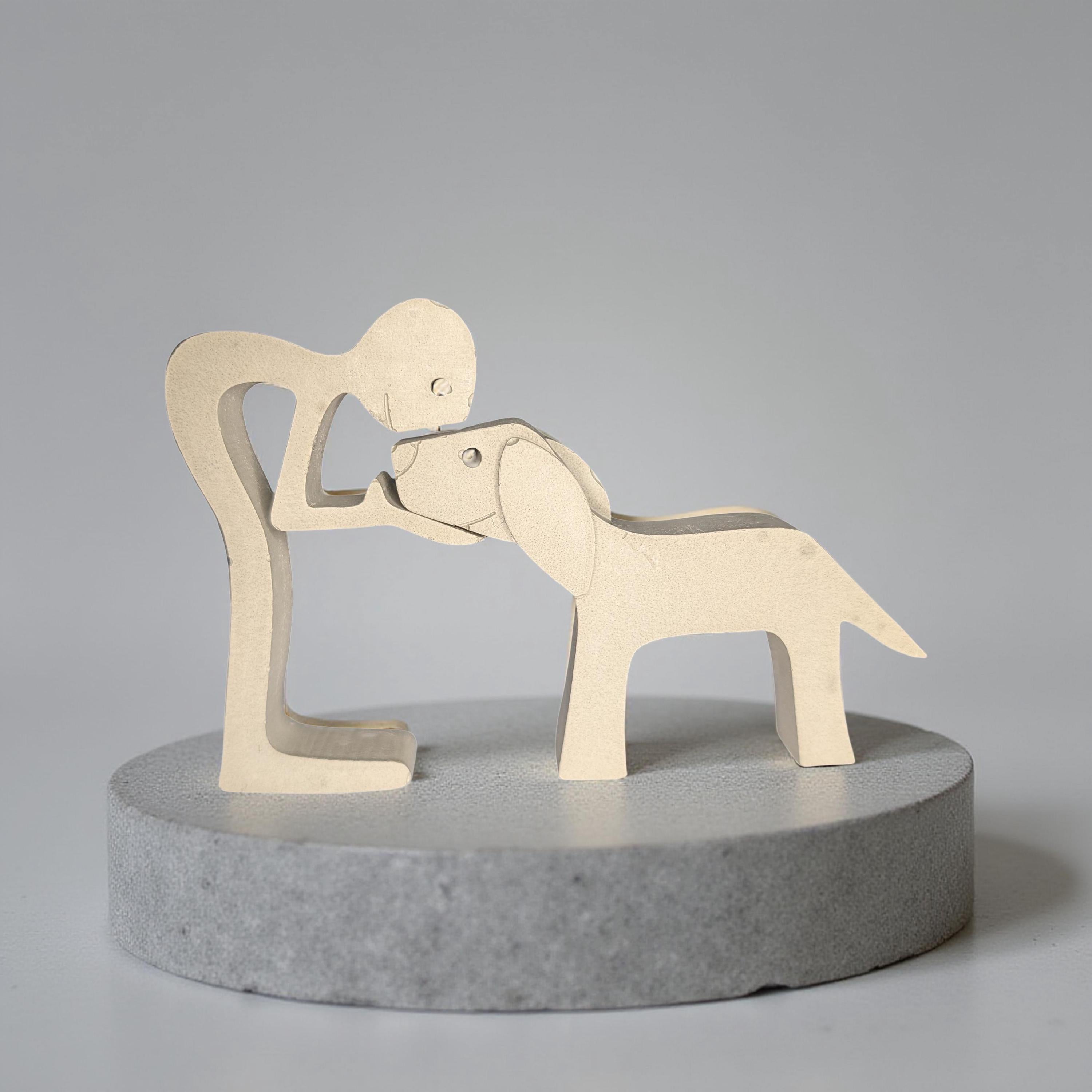 Concrete Human & Dog Statue Set | Minimalist Dog Lover Gift | Best Friend Sculpture | Interactive 2-Piece Figurine | Pet Loss Memorial or Sh