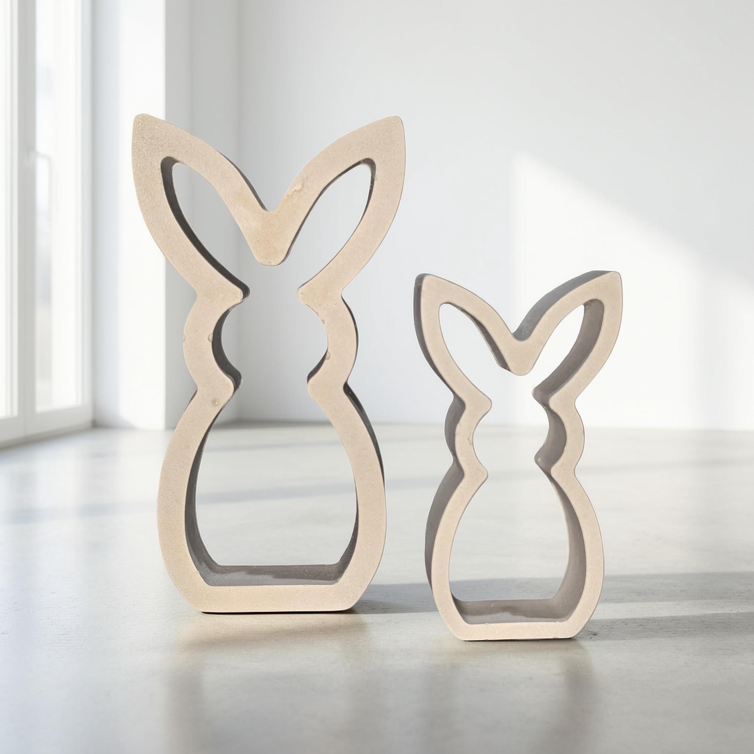 Concrete Bunny Silhouette - Modern Easter Decor - Minimalist Rabbit Statue - Spring Mantel Display - LG. & SM. Bunny Set- Tea light Candle