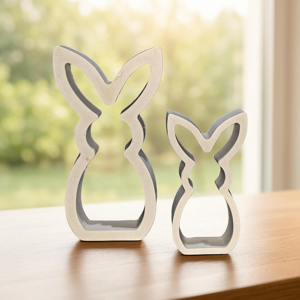 Concrete Bunny Silhouette - Modern Easter Decor - Minimalist Rabbit Statue - Spring Mantel Display - LG. & SM. Bunny Set- Tea light Candle