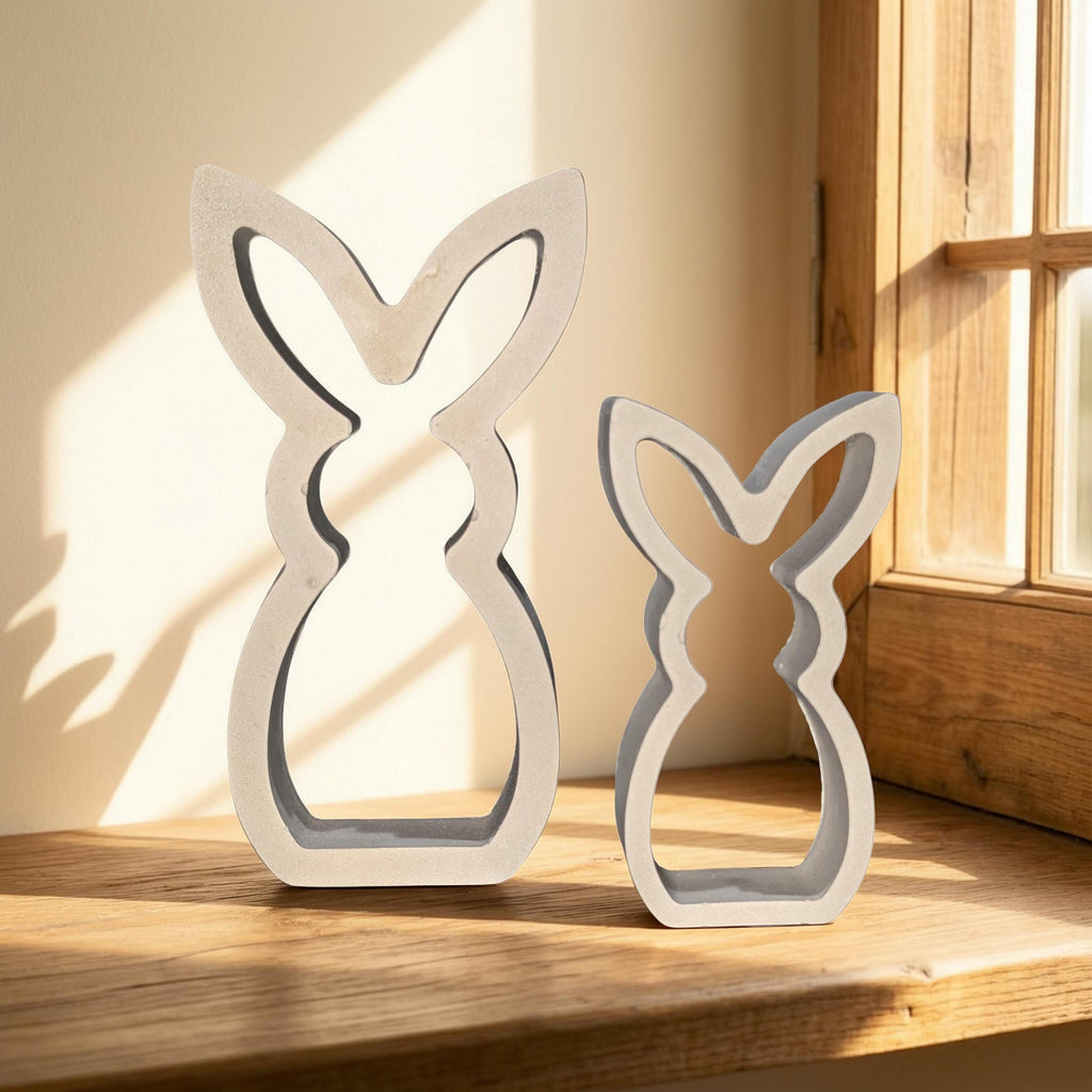 Concrete Bunny Silhouette - Modern Easter Decor - Minimalist Rabbit Statue - Spring Mantel Display - LG. & SM. Bunny Set- Tea light Candle