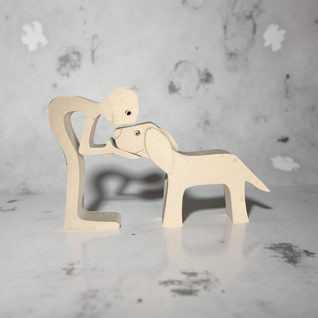 Concrete Human & Dog Statue Set | Minimalist Dog Lover Gift | Best Friend Sculpture | Interactive 2-Piece Figurine | Pet Loss Memorial or Sh