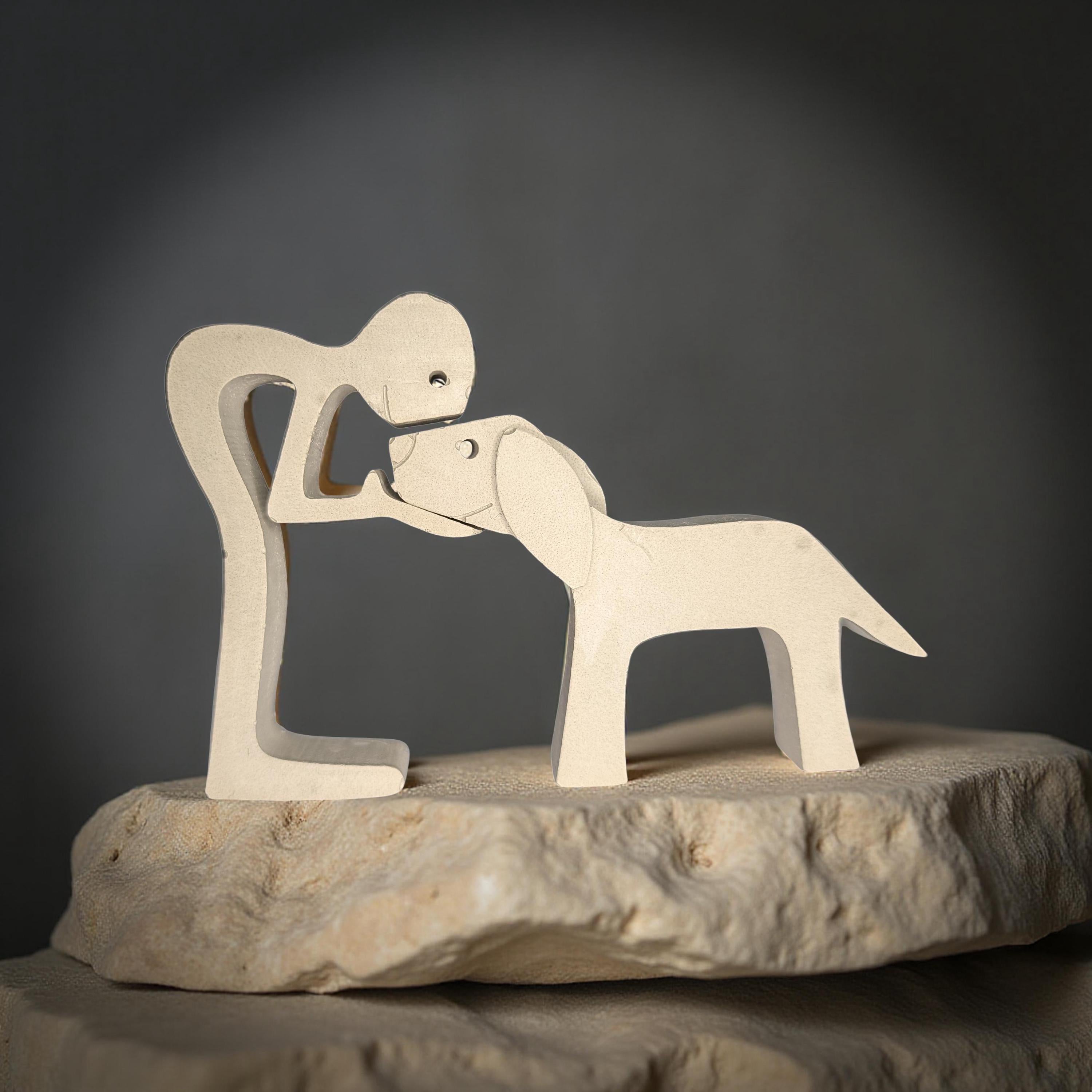 Concrete Human & Dog Statue Set | Minimalist Dog Lover Gift | Best Friend Sculpture | Interactive 2-Piece Figurine | Pet Loss Memorial or Sh