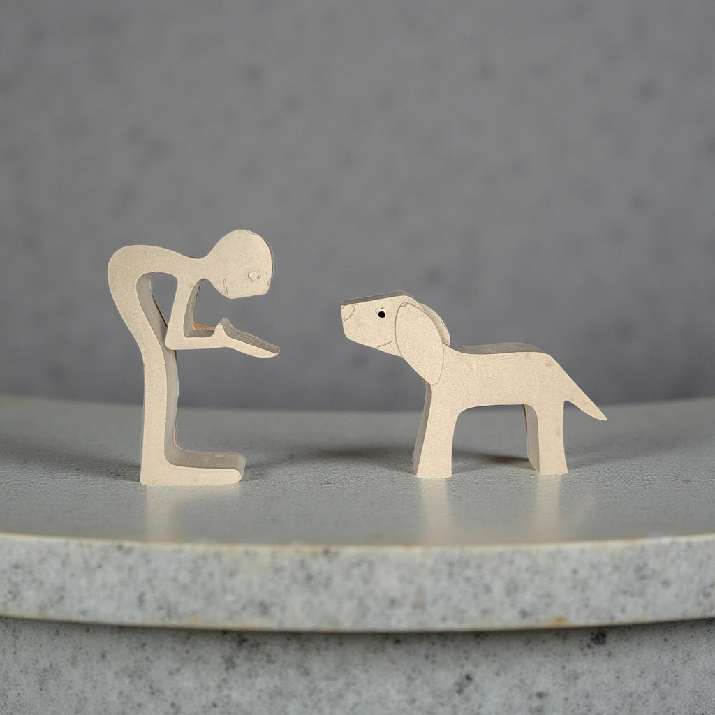 Concrete Human & Dog Statue Set | Minimalist Dog Lover Gift | Best Friend Sculpture | Interactive 2-Piece Figurine | Pet Loss Memorial or Sh