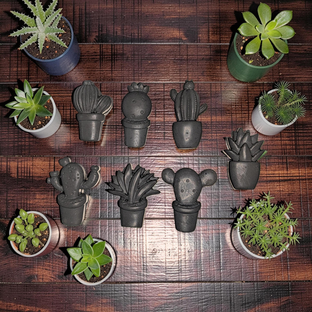 Concrete Cactus Refrigerator Magnets (Set of 7) | Succulent Fridge Magnets | Plant Lover Gift | Cute Kitchen Decor in Grey or Dark Green