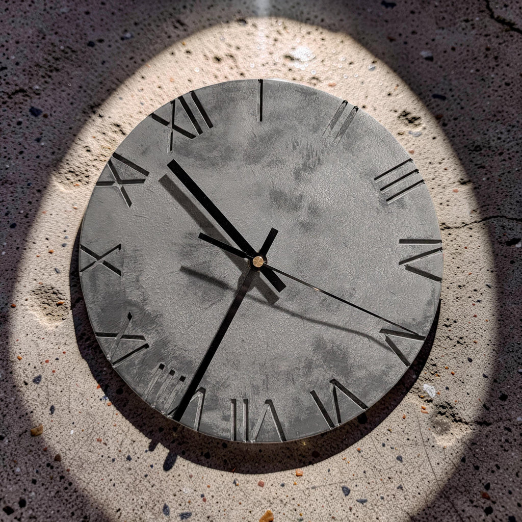 Minimalist Concrete Wall Clock | 10" Industrial Roman Numeral Decor