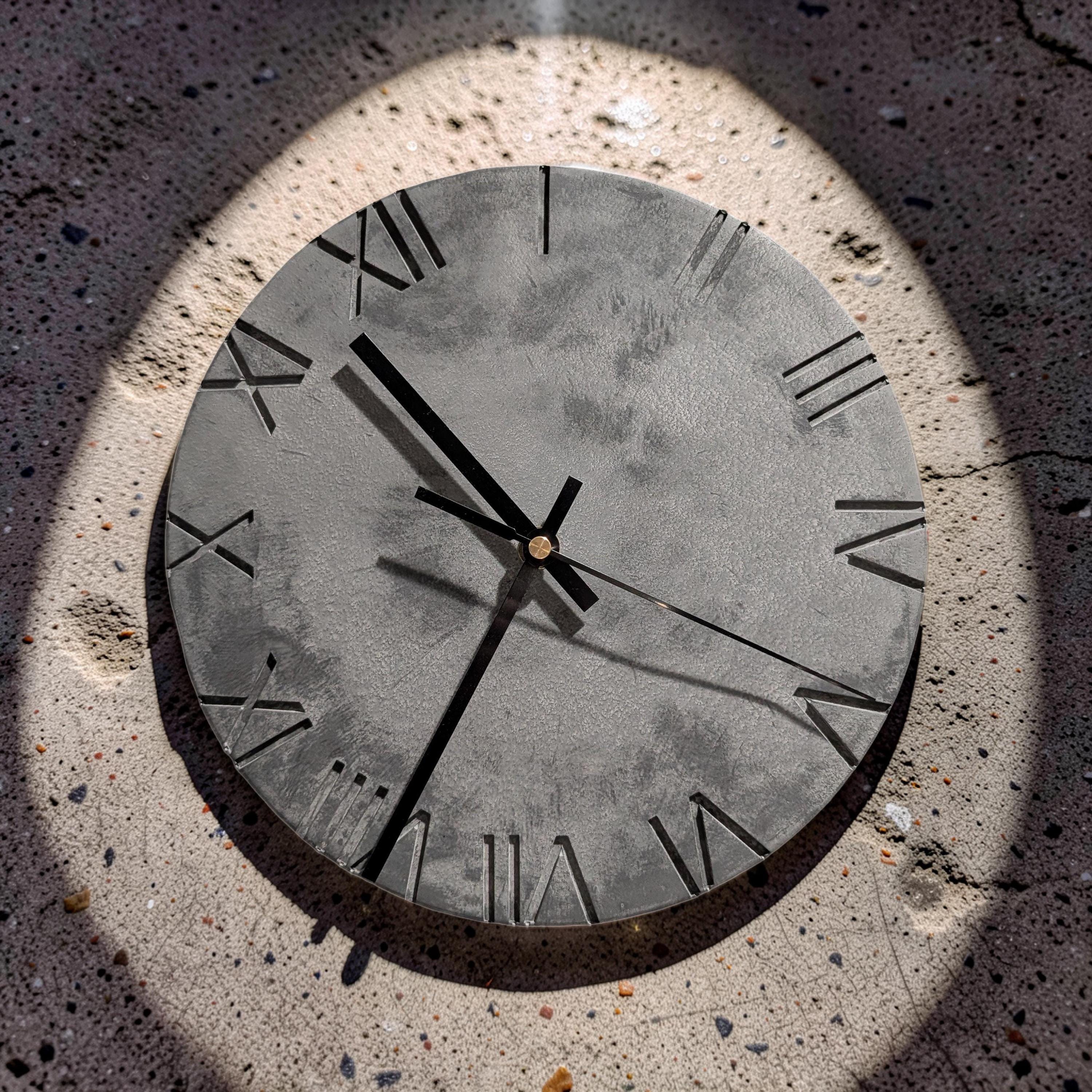Minimalist Concrete Wall Clock | 10" Industrial Roman Numeral Decor