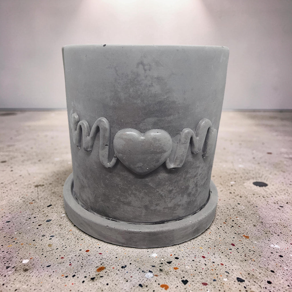 Concrete Mom Planter with Drainage Tray - Mother's Day Gift - Minimalist 3" Succulent Pot - White, Gray, or Natural Cement - Gift for Her