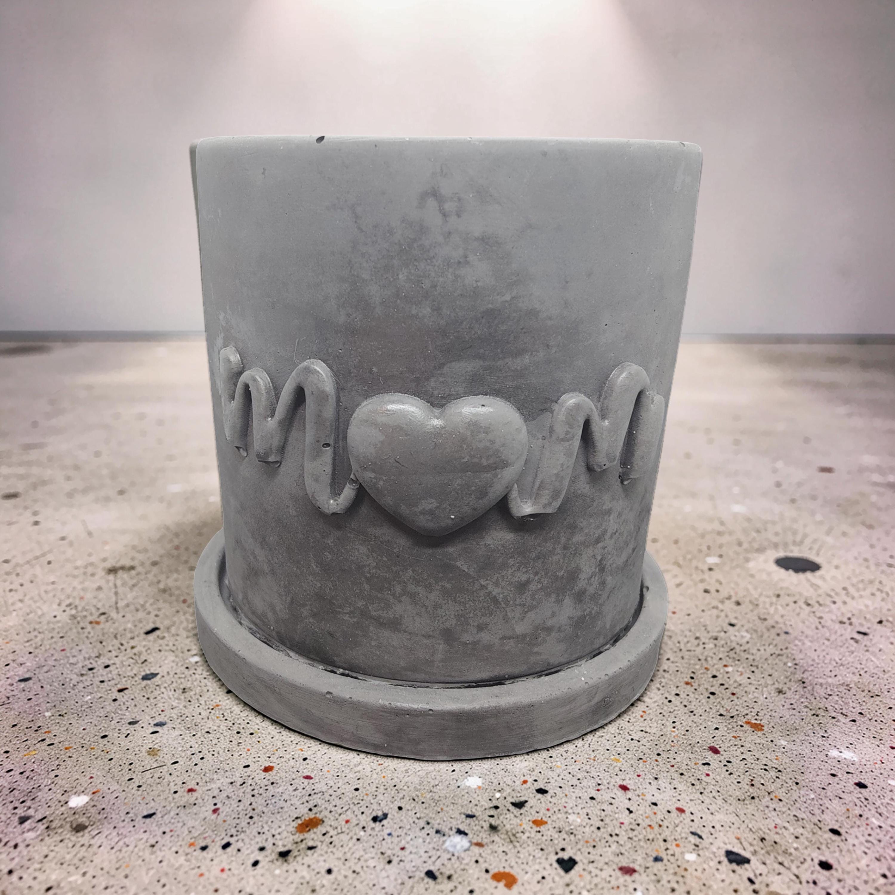 Concrete Mom Planter with Drainage Tray - Mother's Day Gift - Minimalist 3" Succulent Pot - White, Gray, or Natural Cement - Gift for Her