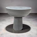 Large Grey Concrete Pedestal Bowl - 10" Fluted Decorative Fruit Bowl - Modern Scandi Centerpiece - Ribbed Cement Compote Vase