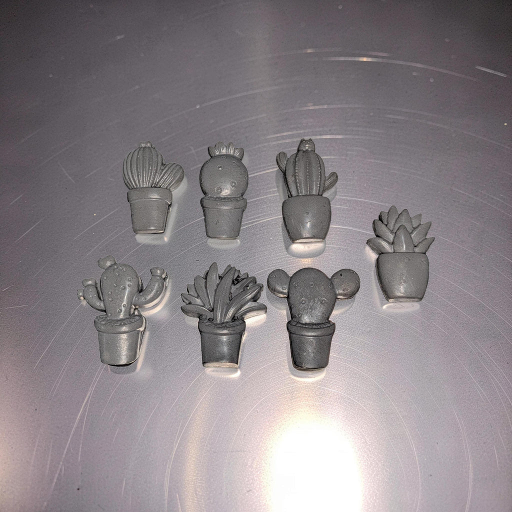 Concrete Cactus Refrigerator Magnets (Set of 7) | Succulent Fridge Magnets | Plant Lover Gift | Cute Kitchen Decor in Grey or Dark Green