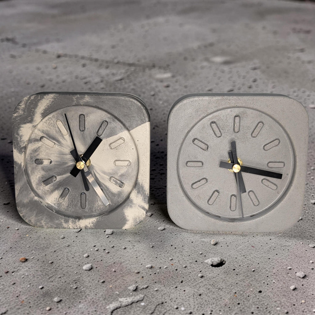 Modern Concrete Desk Clock | Minimalist Table Clock | Industrial Office Decor | Marbled & Gray Concrete Clock | Small Shelf Clock