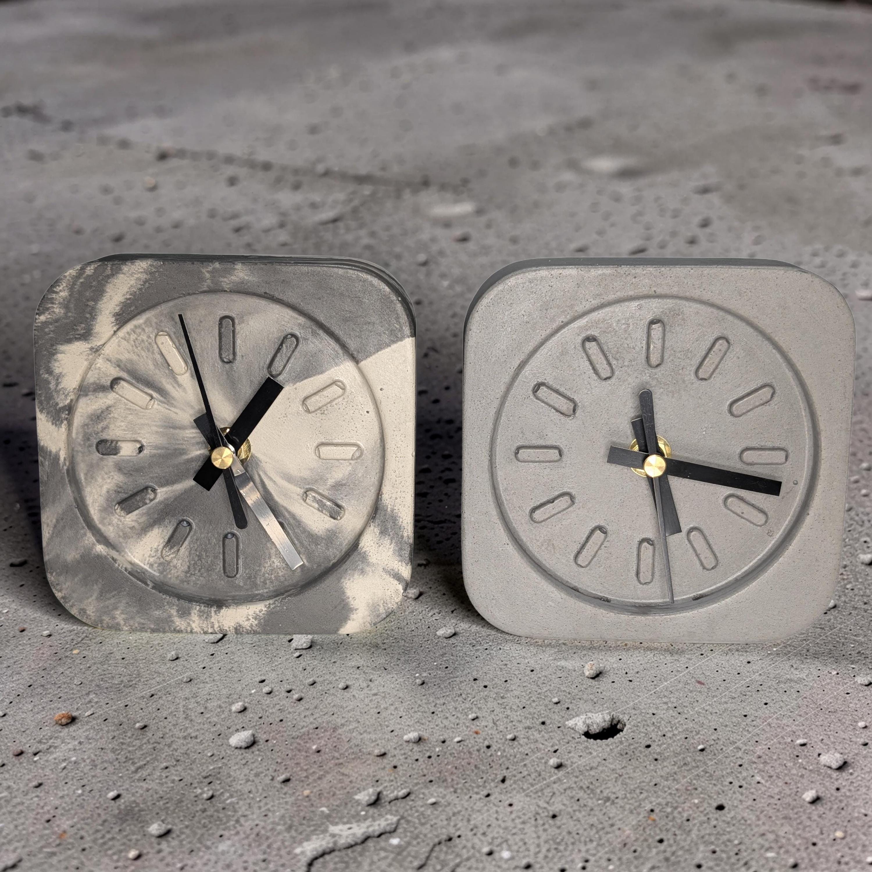 Modern Concrete Desk Clock | Minimalist Table Clock | Industrial Office Decor | Marbled & Gray Concrete Clock | Small Shelf Clock