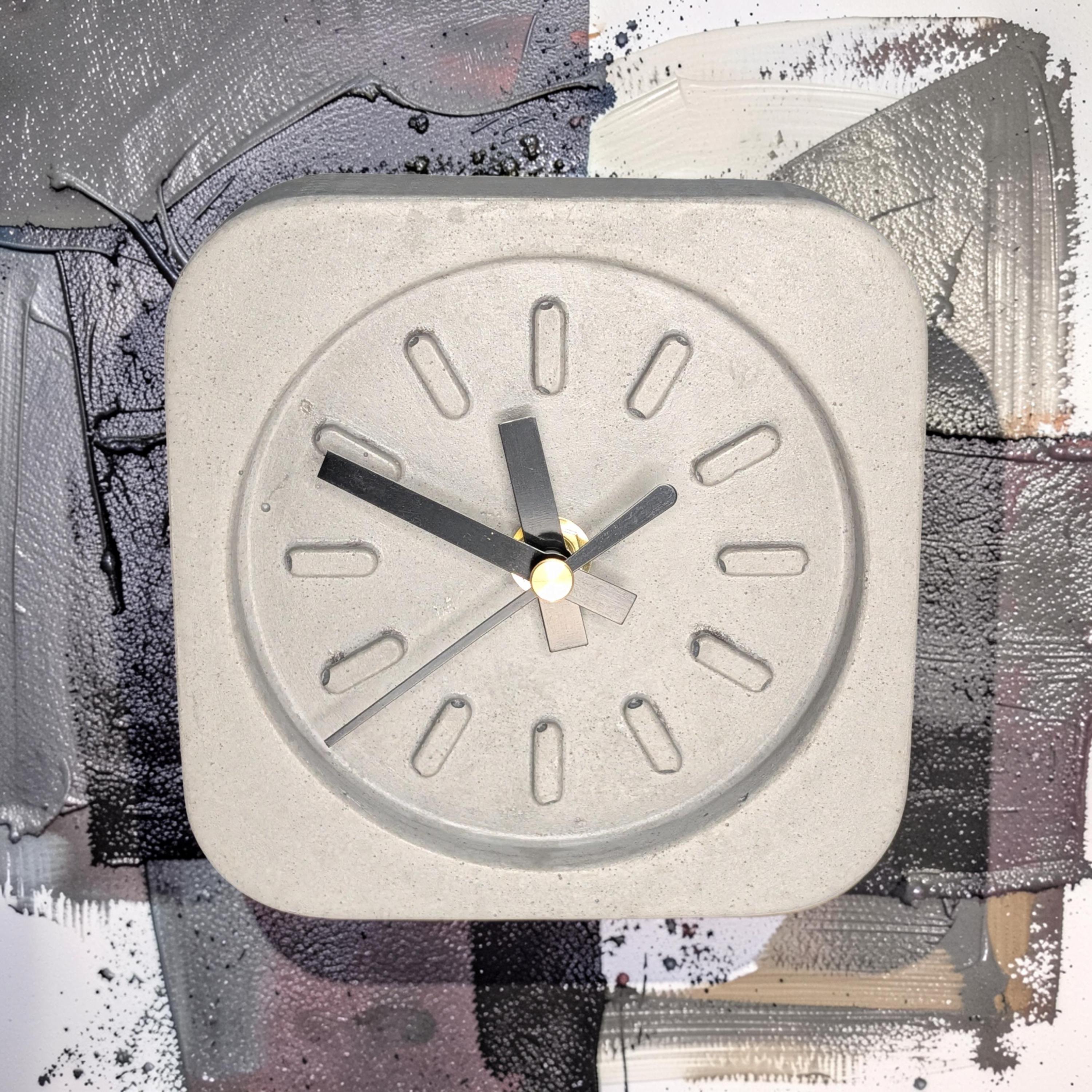 Modern Concrete Desk Clock | Minimalist Table Clock | Industrial Office Decor | Marbled & Gray Concrete Clock | Small Shelf Clock