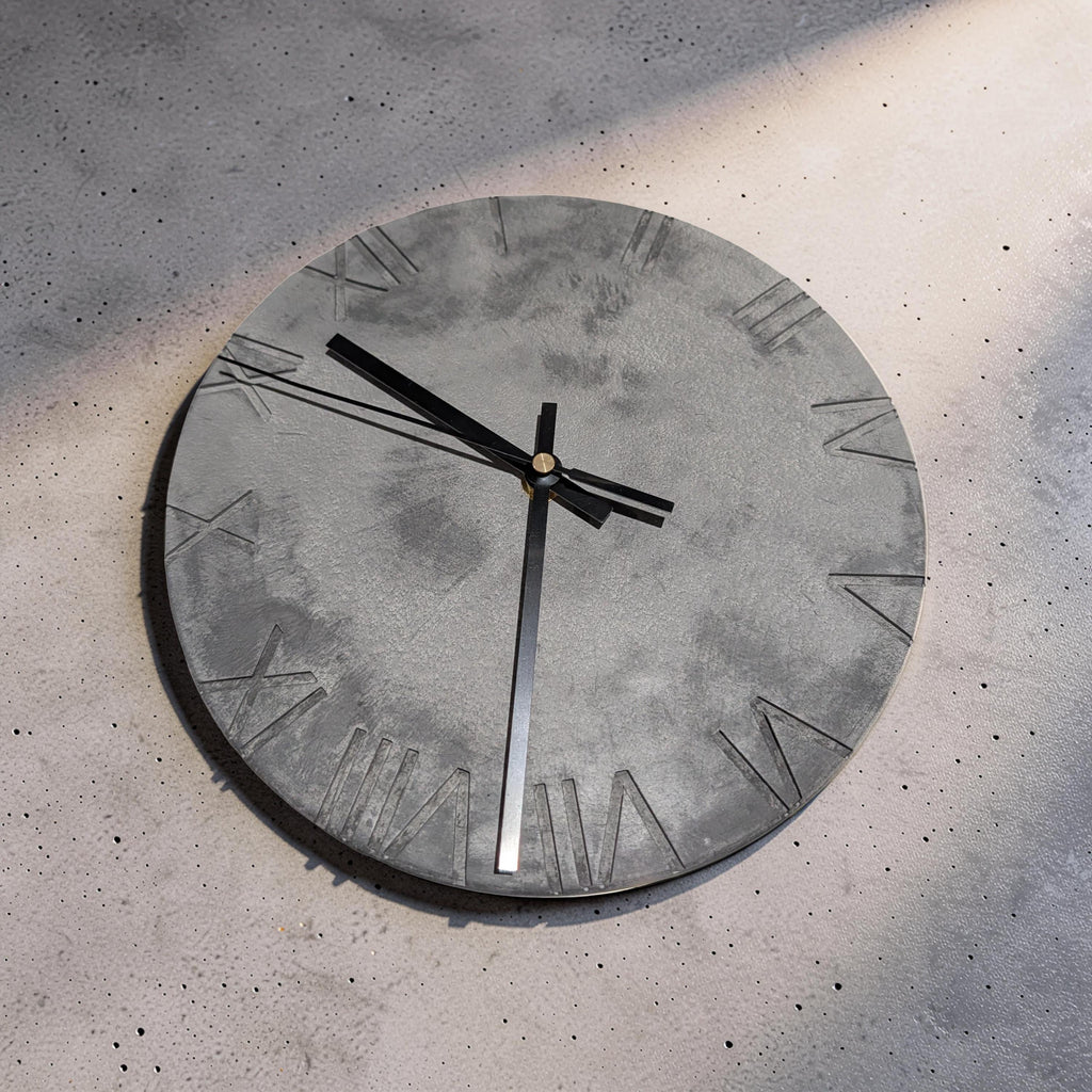 Minimalist Concrete Wall Clock | 10" Industrial Roman Numeral Decor