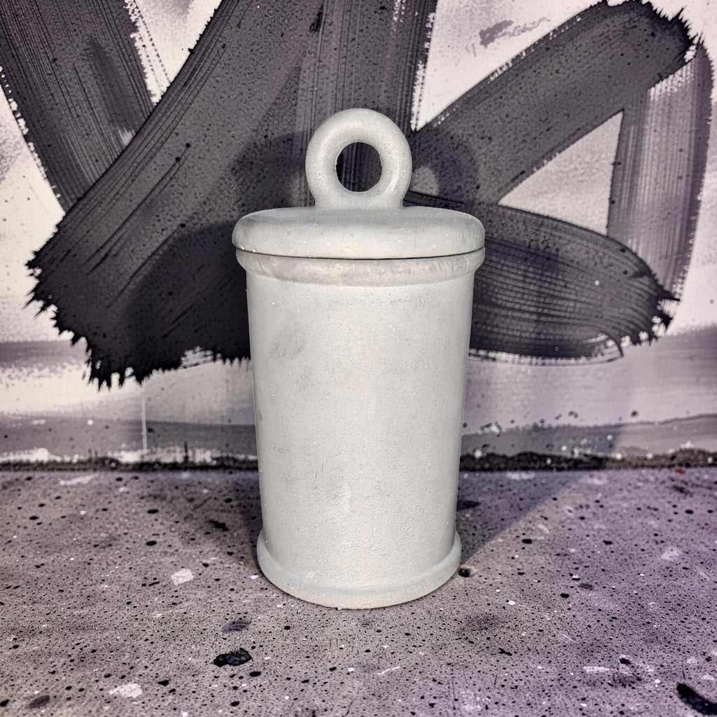 Minimalist Concrete 4.5" Storage Jar with Ring Lid - Industrial Grey or Marble Canister -Modern Bathroom Organizer & Office Desk Decor