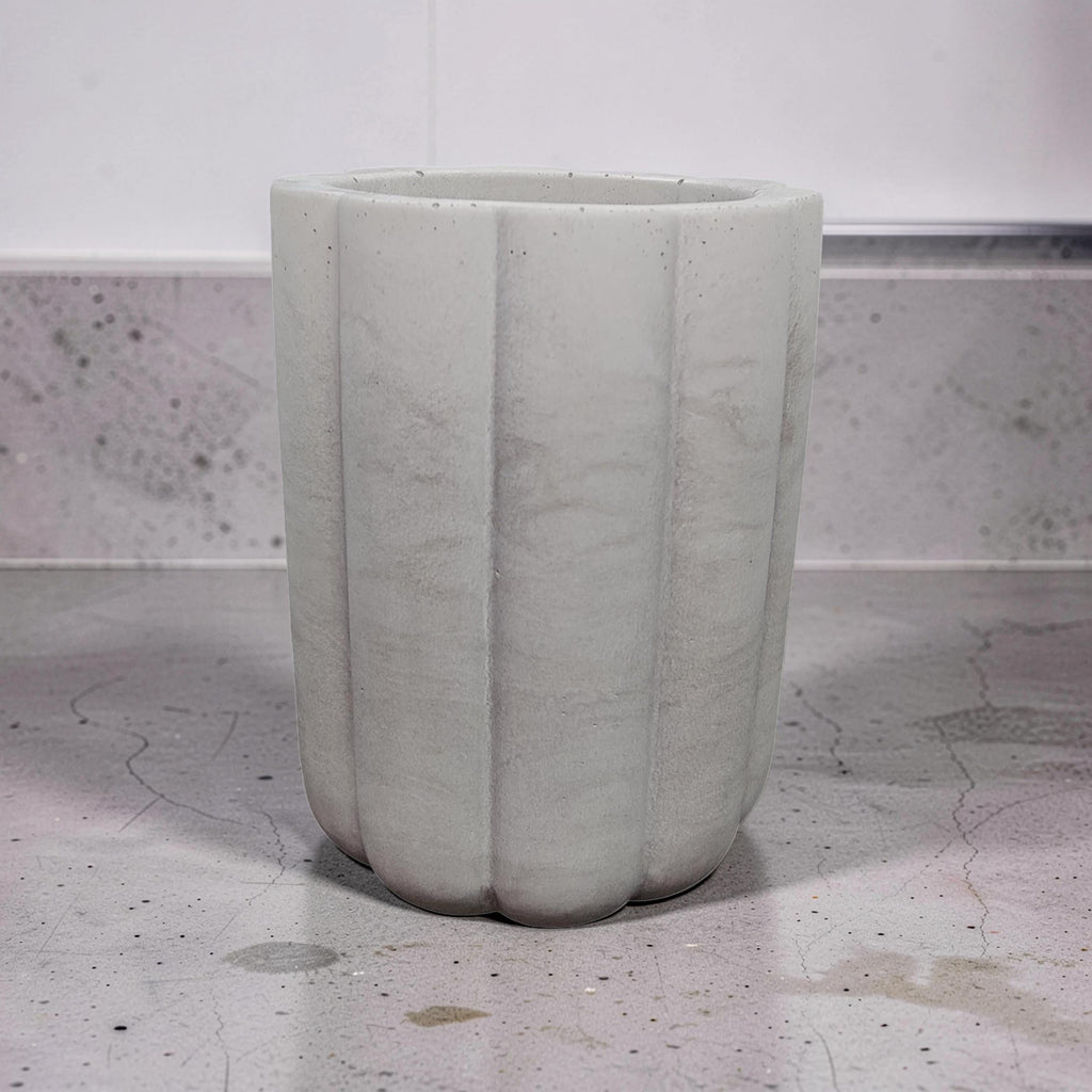 Fluted Concrete Storage Jar - Scandi Style Ribbed Vanity Canister - Minimalist Makeup Brush Holder, Pencil Cup, or Toothbrush Holder