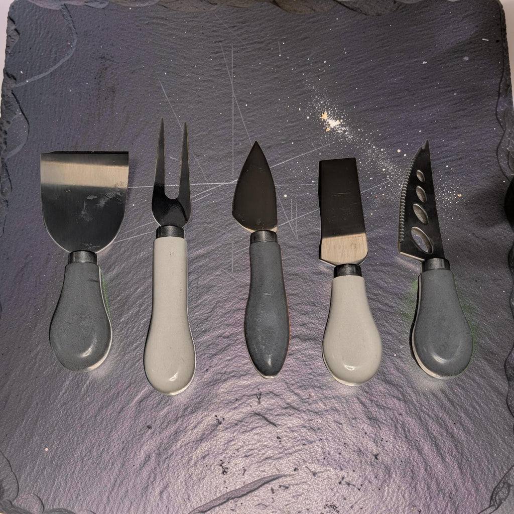 5-Piece Concrete Handle Charcuterie Set | Modern Industrial Cheese Knives | Food Safe Resin Sealed | Unique Housewarming Gift