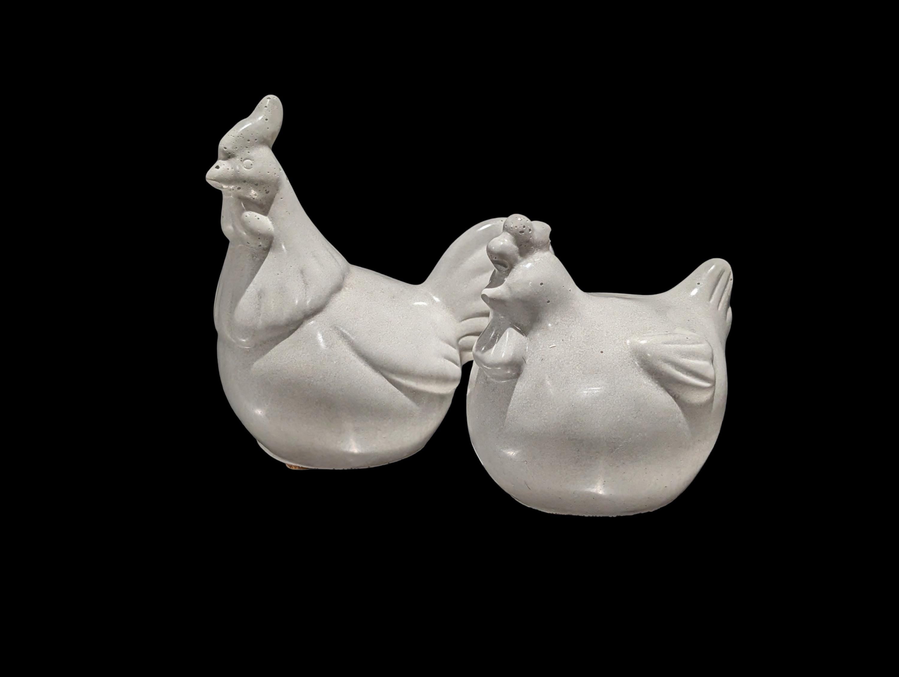 Handmade Concrete Chicken Statue Set – Minimalist Farmhouse Decor – Modern Industrial Rooster & Hen Figurines – Nordic Style Concrete Bird