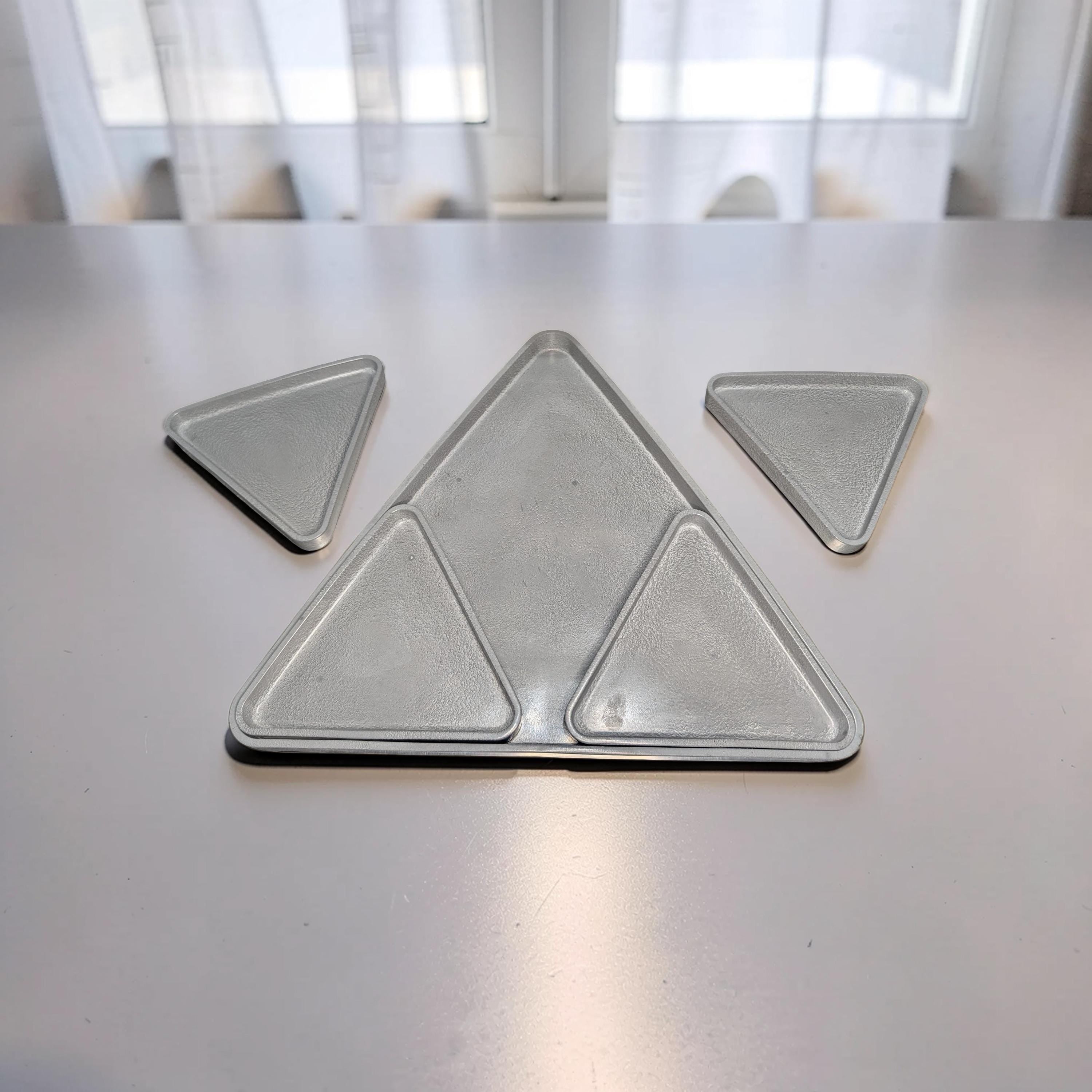 Modular Concrete Triangle Tray Set (5-Piece) - Geometric Trinket Dish & Large Decorative Centerpiece - Minimalist Desk Organizer
