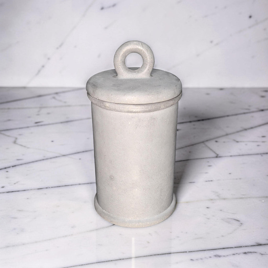 Minimalist Concrete 4.5" Storage Jar with Ring Lid - Industrial Grey or Marble Canister -Modern Bathroom Organizer & Office Desk Decor