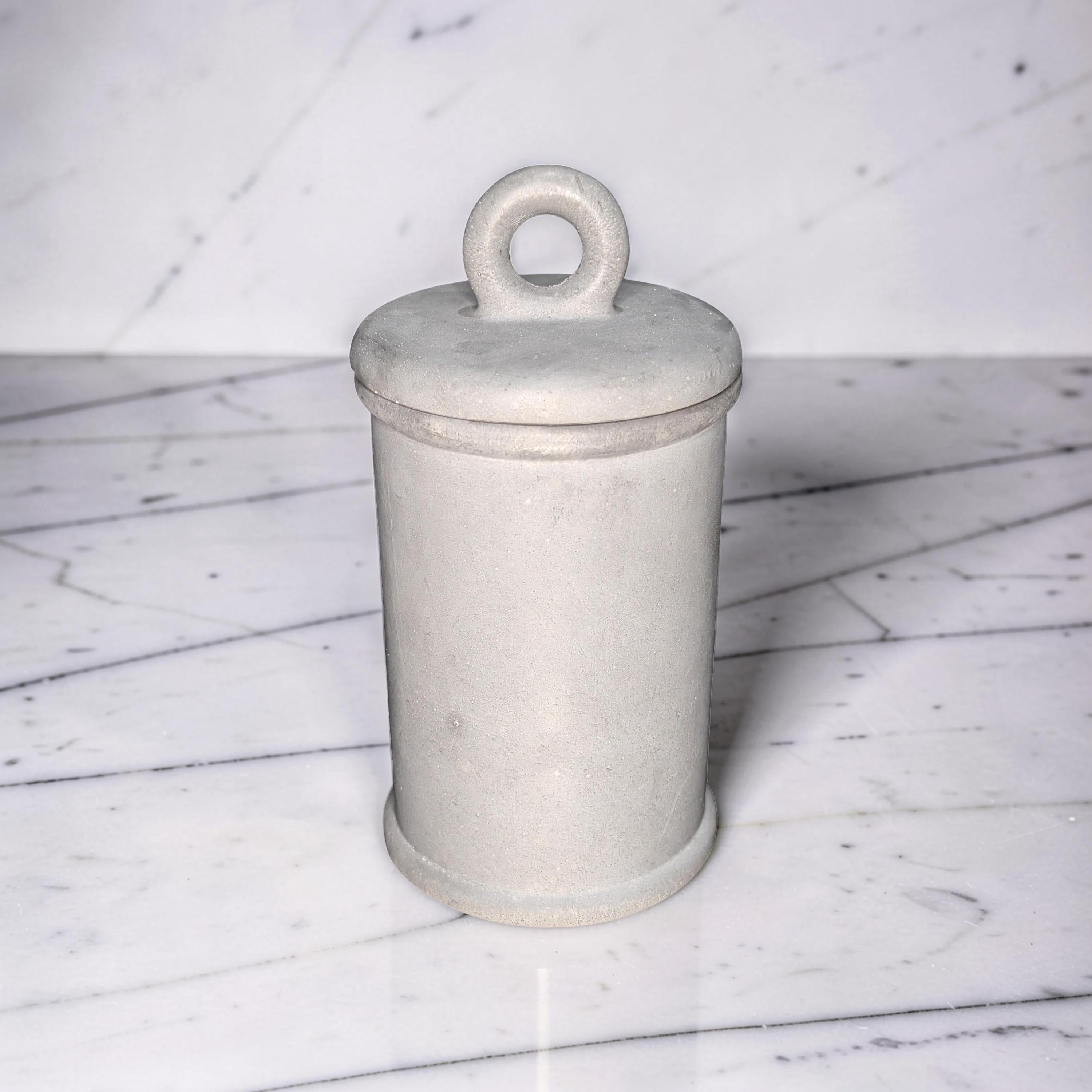 Minimalist Concrete 4.5" Storage Jar with Ring Lid - Industrial Grey or Marble Canister -Modern Bathroom Organizer & Office Desk Decor