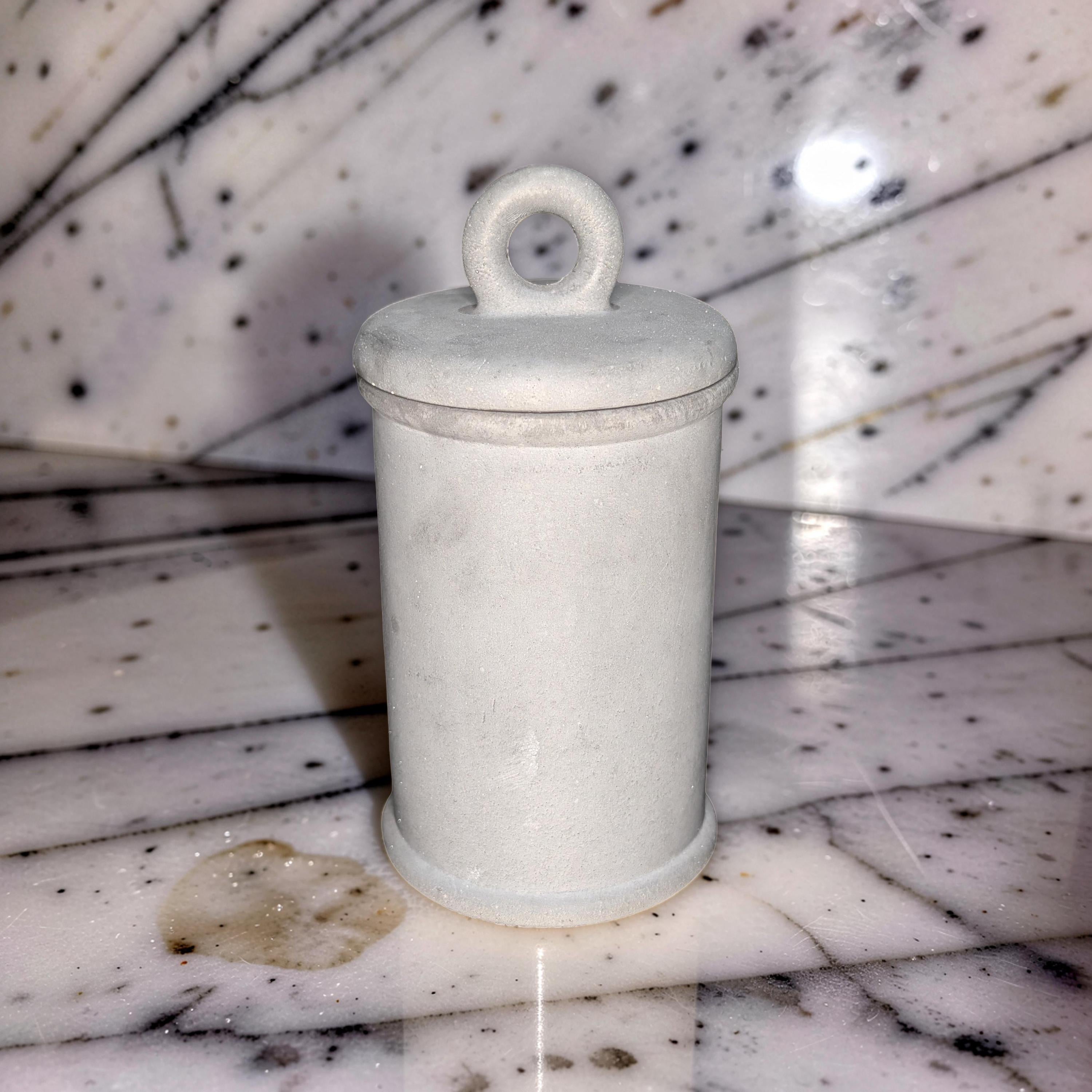 Minimalist Concrete 4.5" Storage Jar with Ring Lid - Industrial Grey or Marble Canister -Modern Bathroom Organizer & Office Desk Decor