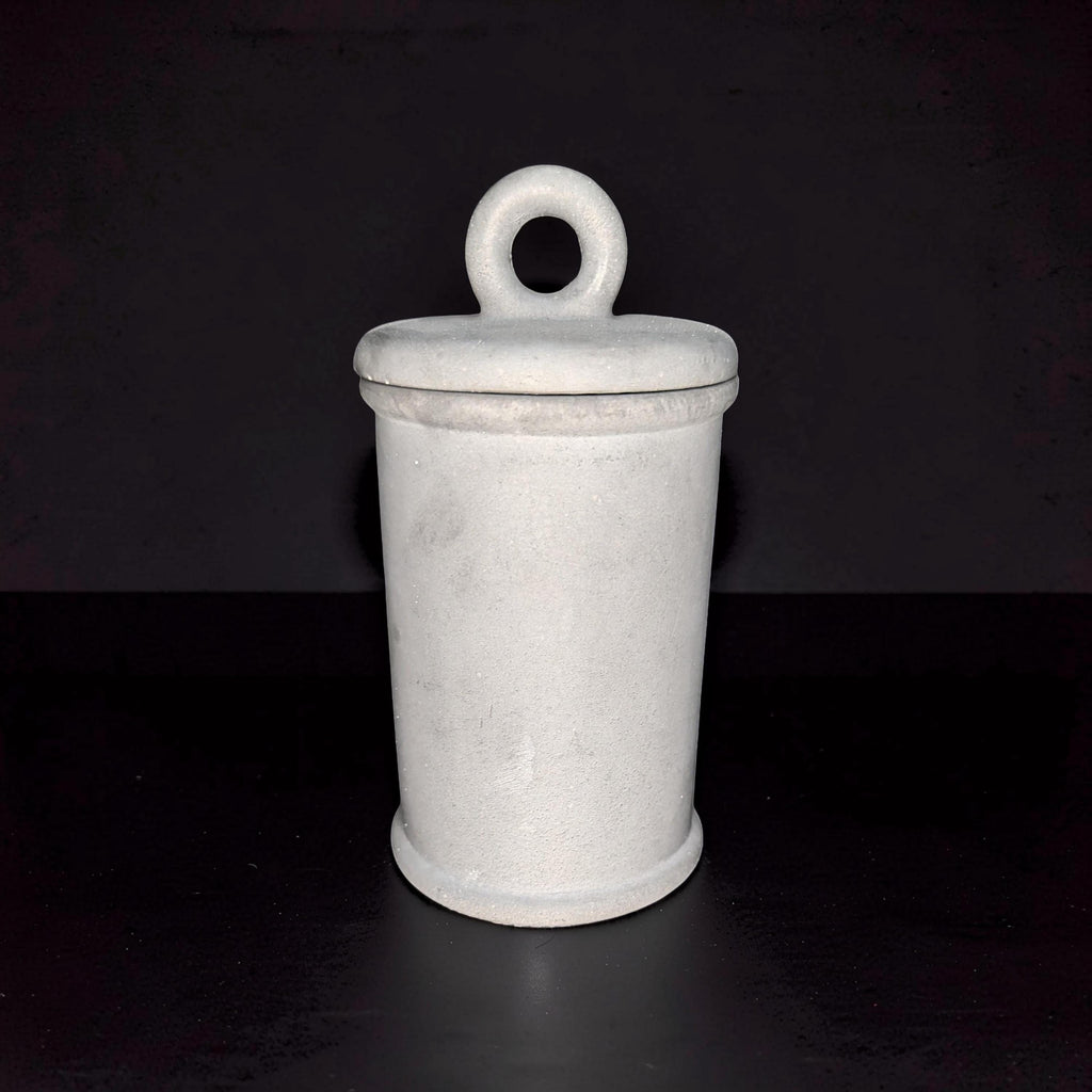 Minimalist Concrete 4.5" Storage Jar with Ring Lid - Industrial Grey or Marble Canister -Modern Bathroom Organizer & Office Desk Decor