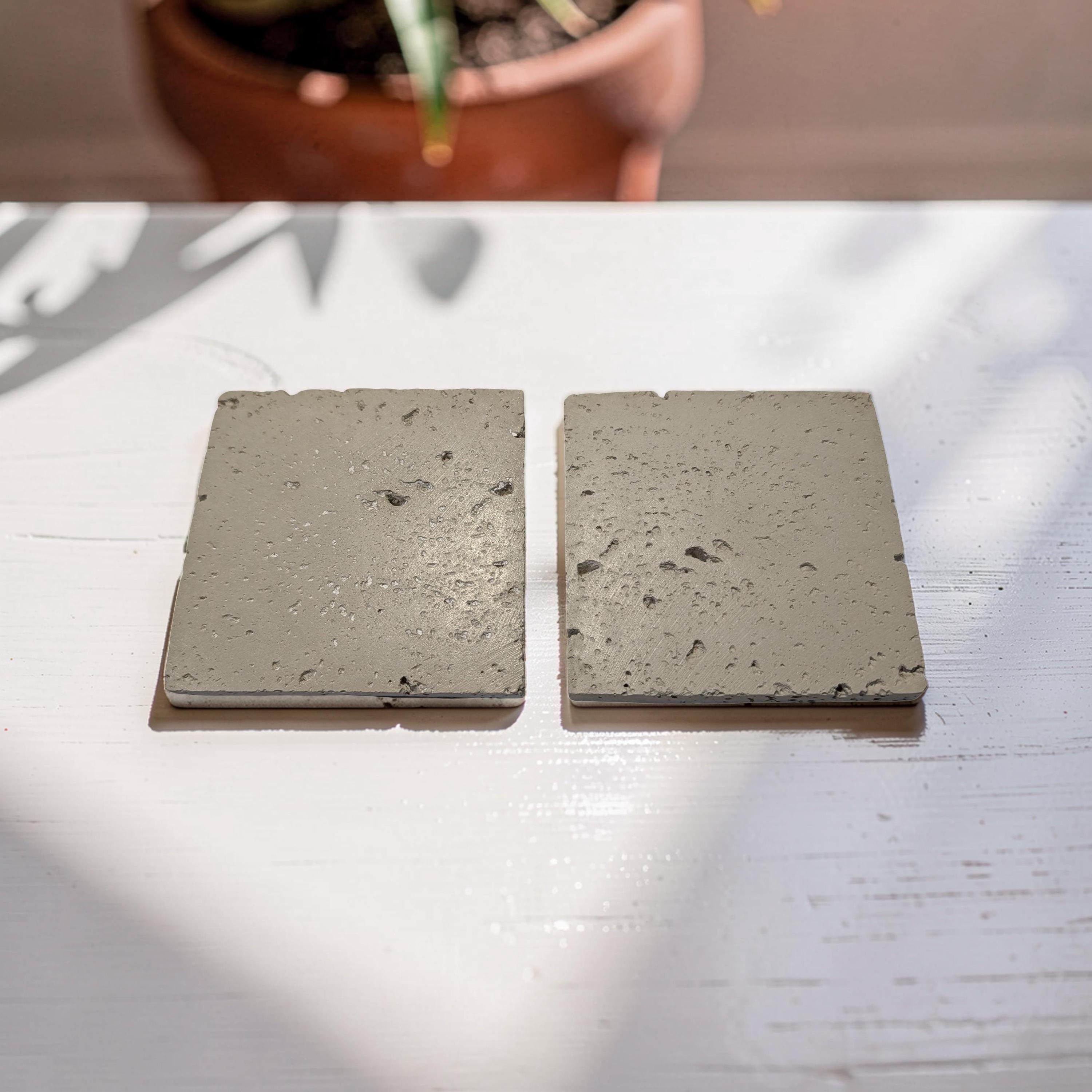 Minimalist Concrete Coasters Set of 2, Modern Industrial Drink Coasters with Cork Feet, Square Cement Product Photography Props