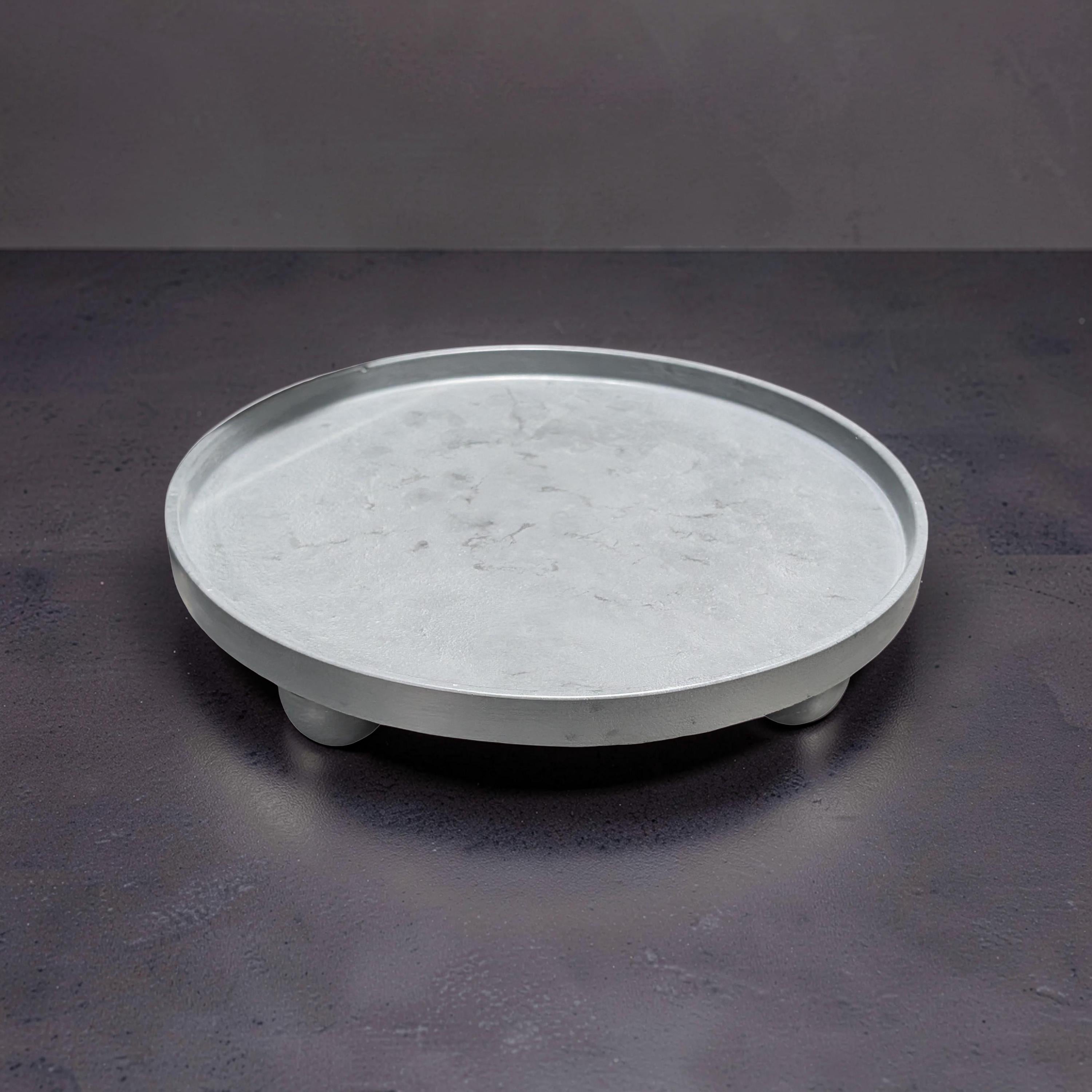 Large 12-Inch Gray Concrete Tray | Modern Minimalist Round Concrete Platter | Handmade Decorative Centerpiece | 2 Types Of Feet Available