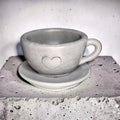 Minimalist Concrete Heart Teacup & Saucer Set | Modern Succulent Planter | Jewelry Dish | Minimalist Concrete Mug + Saucer Set