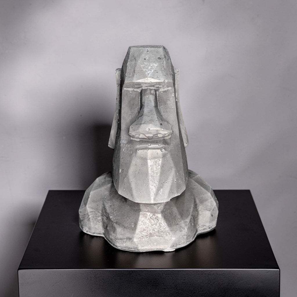 Minimalist Concrete Statue | Easter Island Moai Bust | Brutalist Home Decor Accent | Geometric Stone Face Paperweight | Bookshelf Decoration