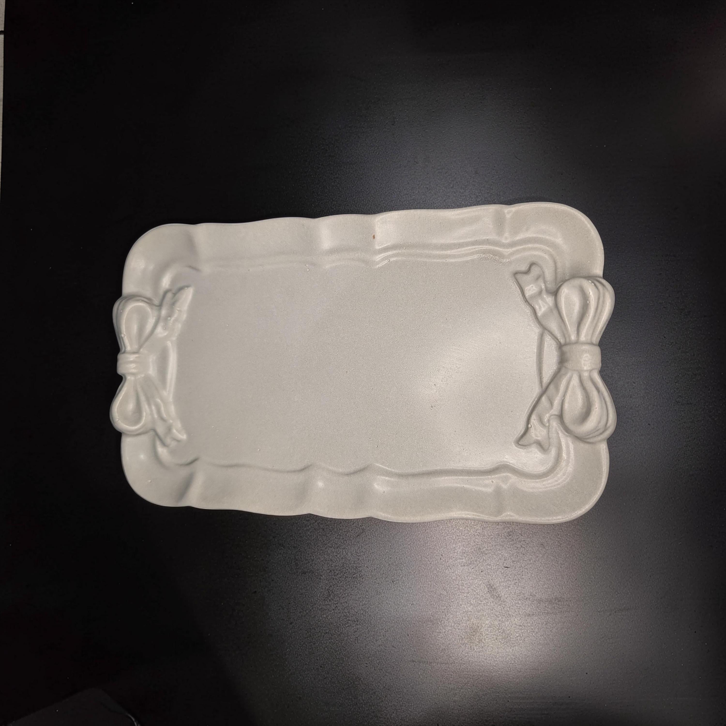 Coquette Concrete Ribbon Tray, Aesthetic Trinket Dish, Key & Ring Holder for Dresser, Neutral Gray Bathroom Vanity Decor, Handmade Gift
